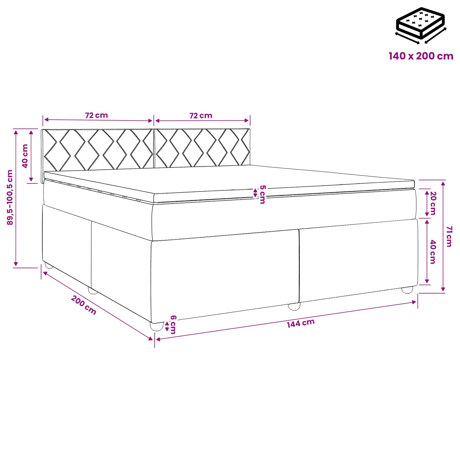 Boxspring krevet s madracem Ružičasta 140 x 200 cm Baršun