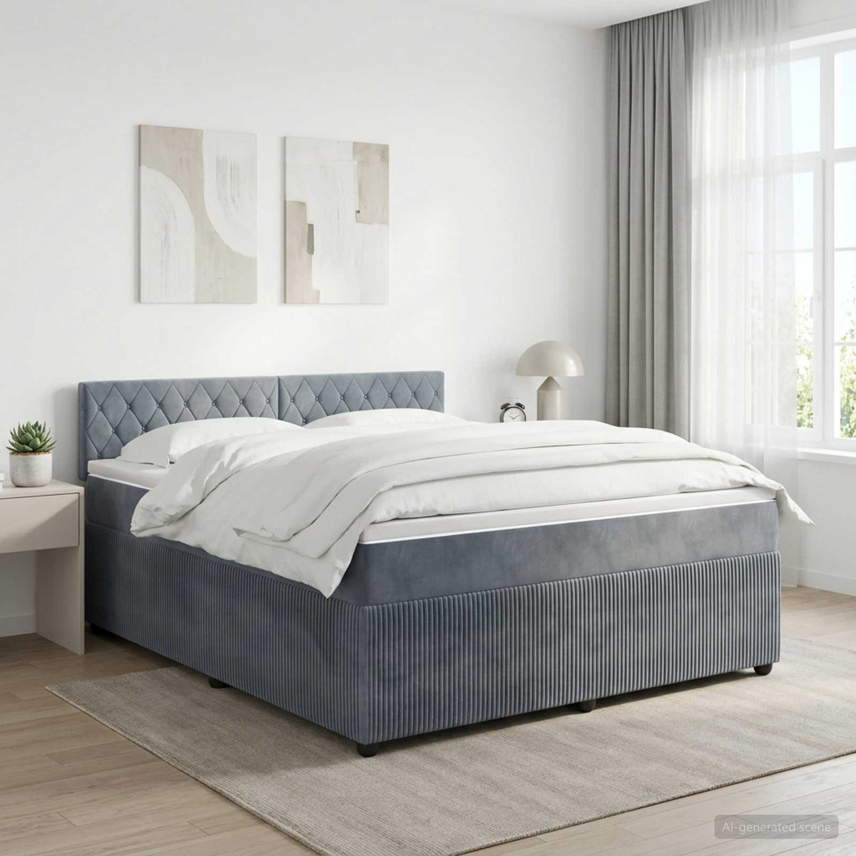 Boxspring krevet s madracem Tamnosiva 140 x 190 cm Baršun 144 x 190 x 100.5 cm