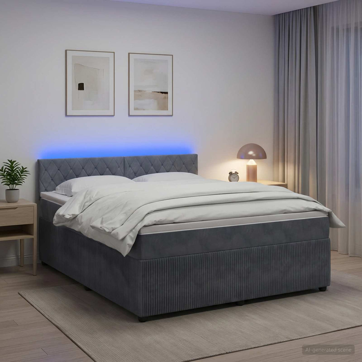 Boxspring krevet s madracem Tamnosiva 140 x 190 cm Baršun 144 x 190 x 100.5 cm