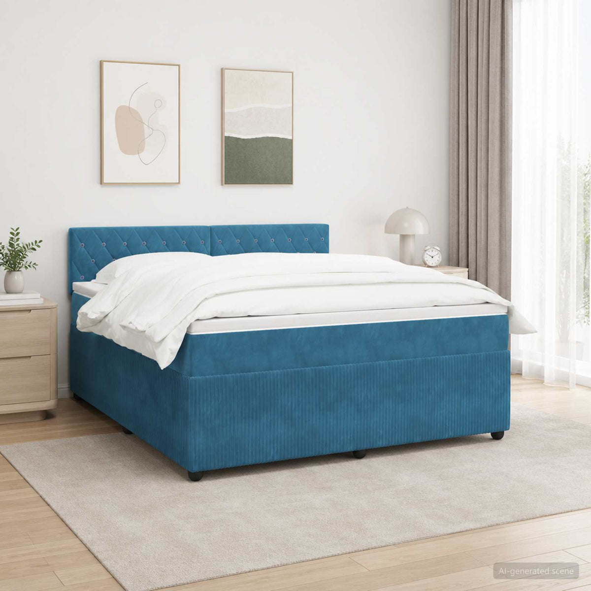 Boxspring krevet s madracem Plava 160 x 200 cm Baršun