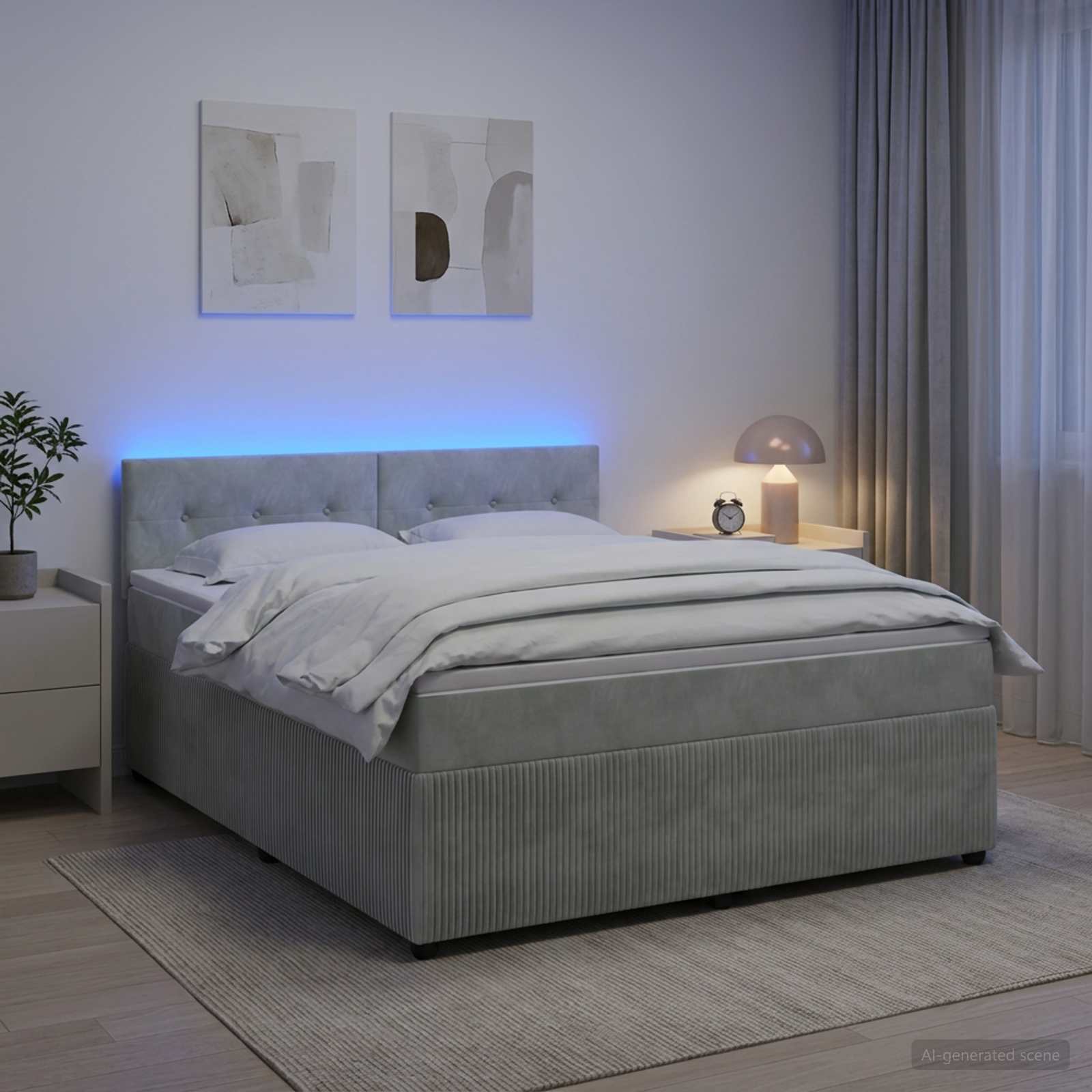 Boxspring krevet s madracem Svjetlosiva 160 x 200 cm Baršun