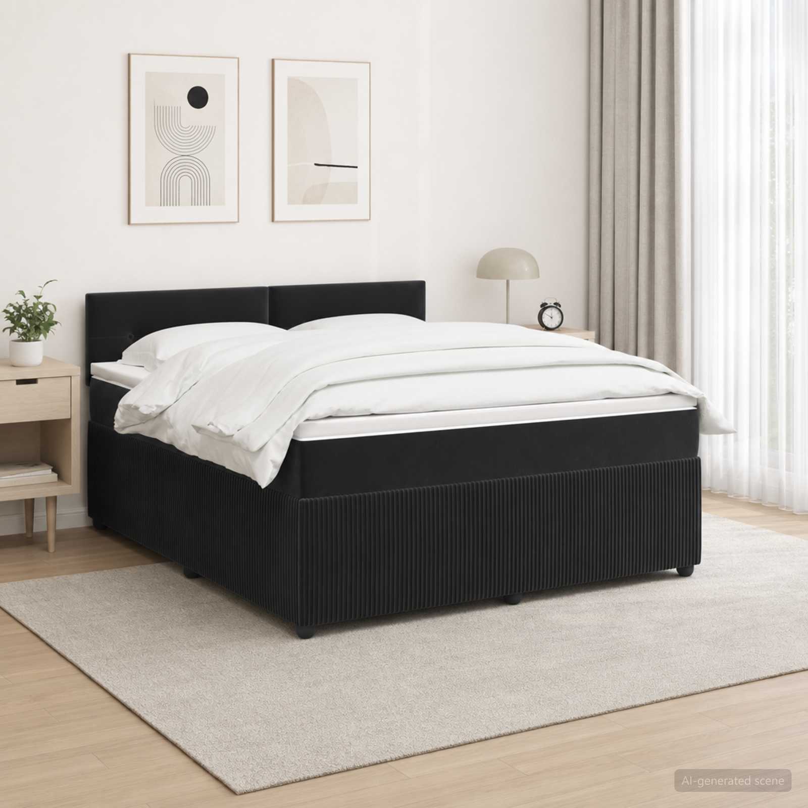 Boxspring krevet s madracem Crna 180 x 200 cm Baršun