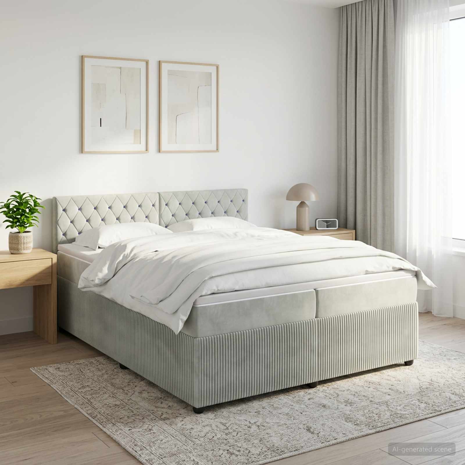 Boxspring krevet s madracem Svjetlosiva 200 x 200 cm Baršun