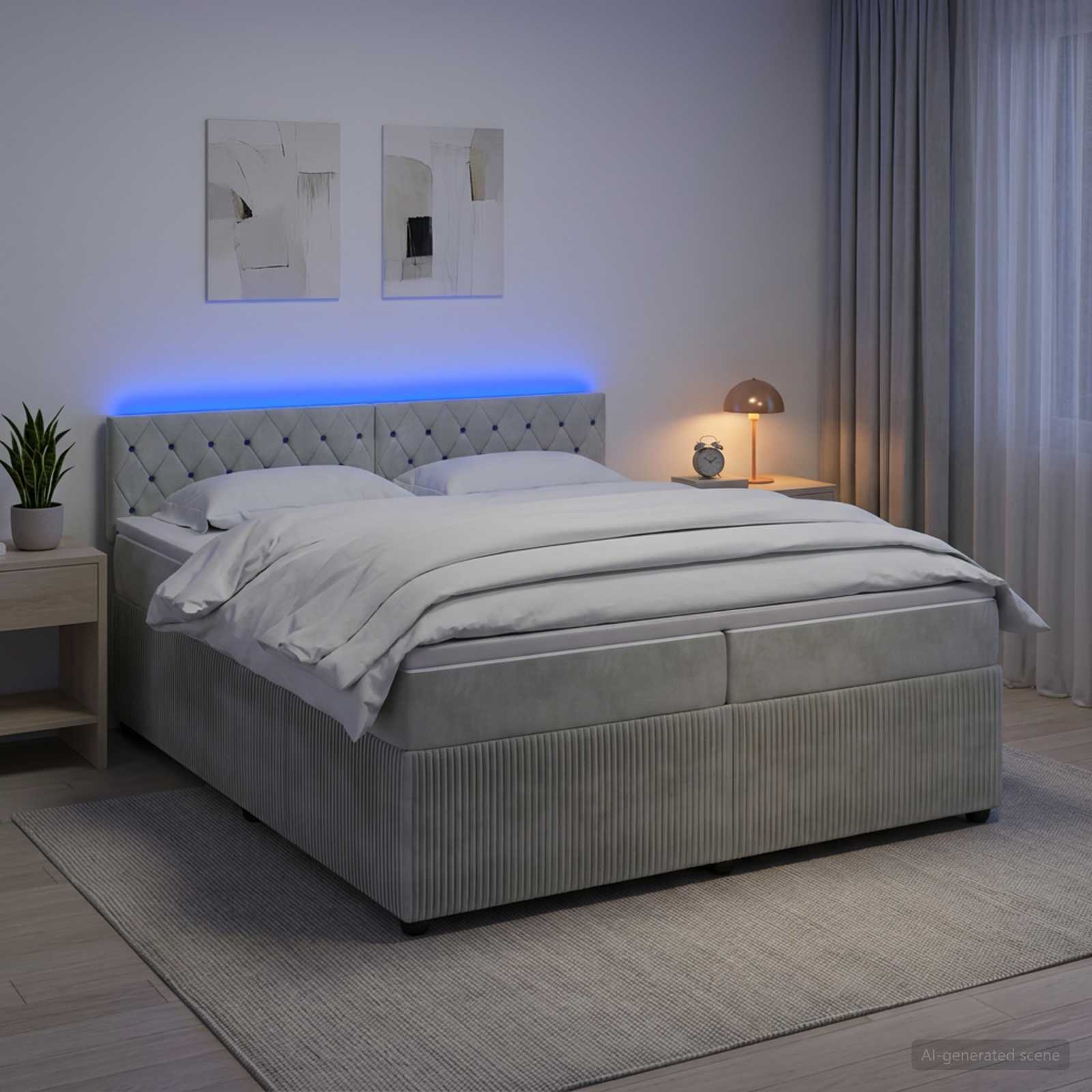Boxspring krevet s madracem Svjetlosiva 200 x 200 cm Baršun