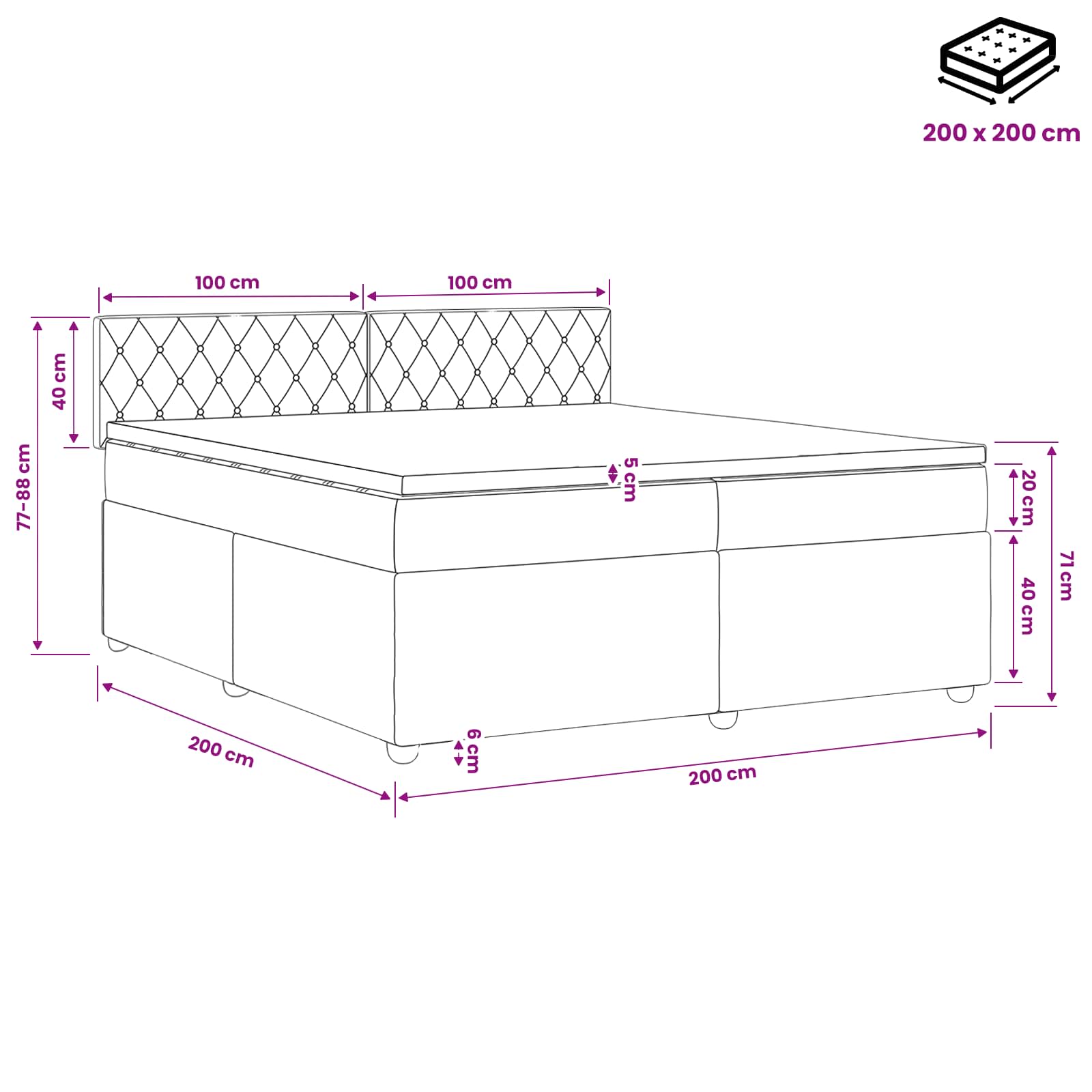 Boxspring krevet s madracem Svjetlosiva 200 x 200 cm Baršun