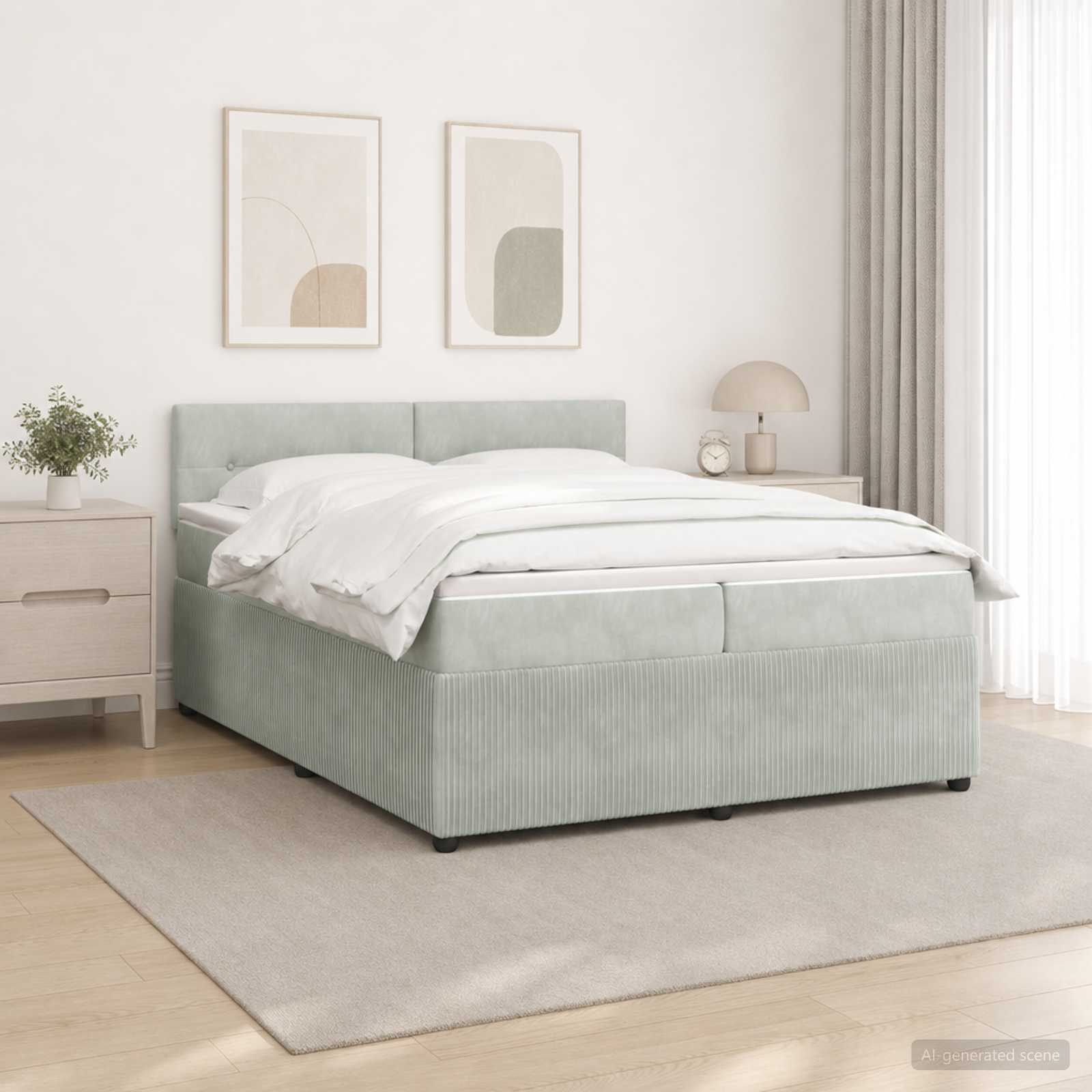 Boxspring krevet s madracem Svjetlosiva 200 x 200 cm Baršun