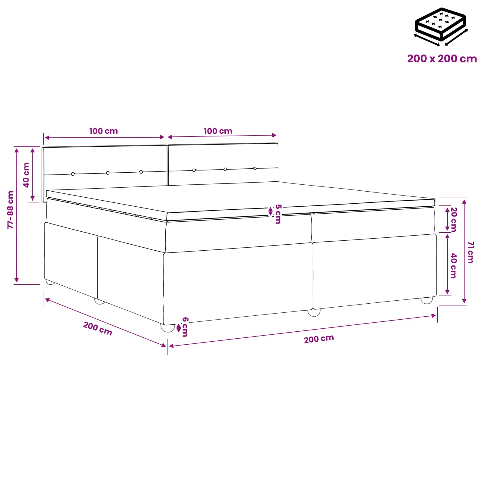 Boxspring krevet s madracem Plava 200 x 200 cm Baršun