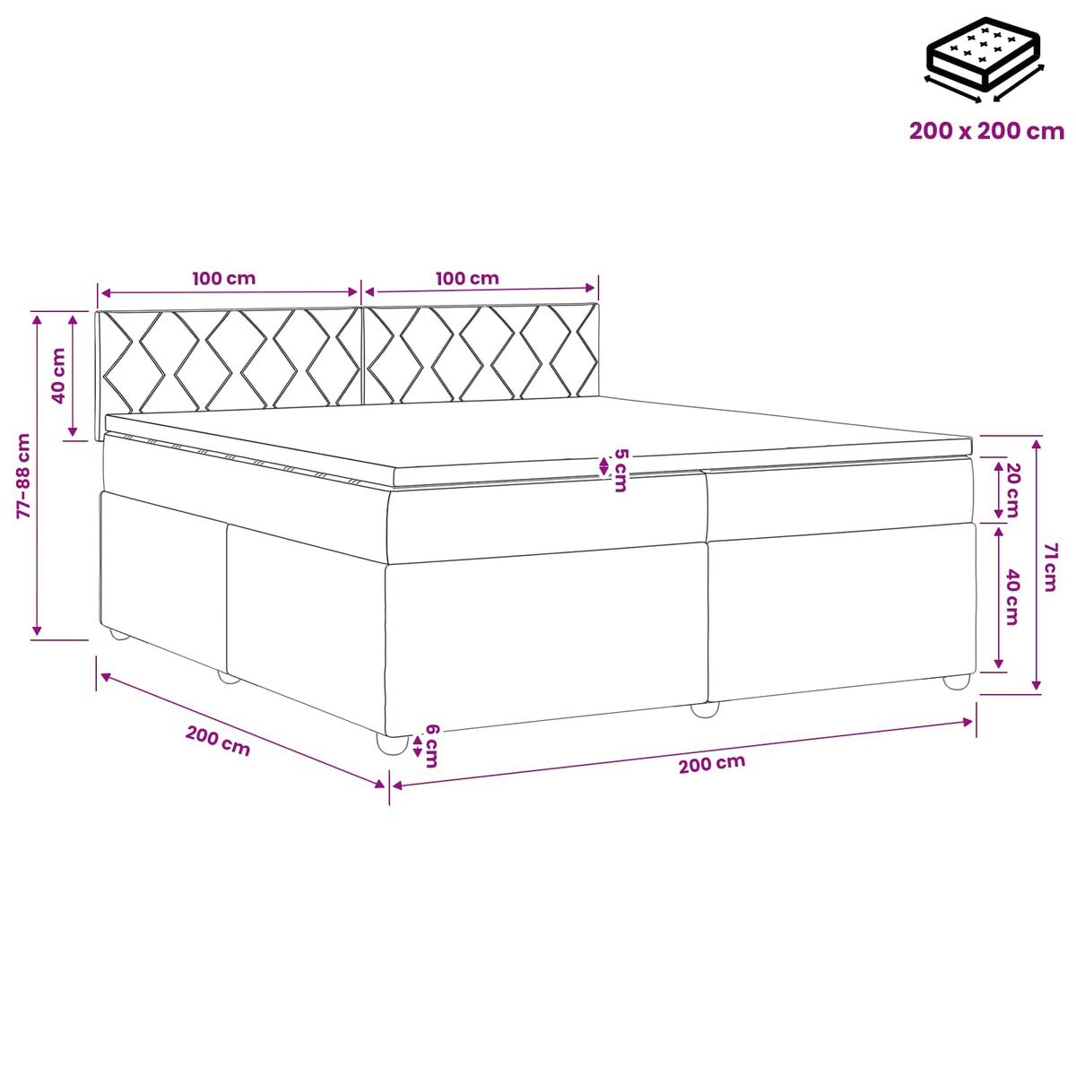 Boxspring krevet s madracem Plava 200 x 200 cm Baršun