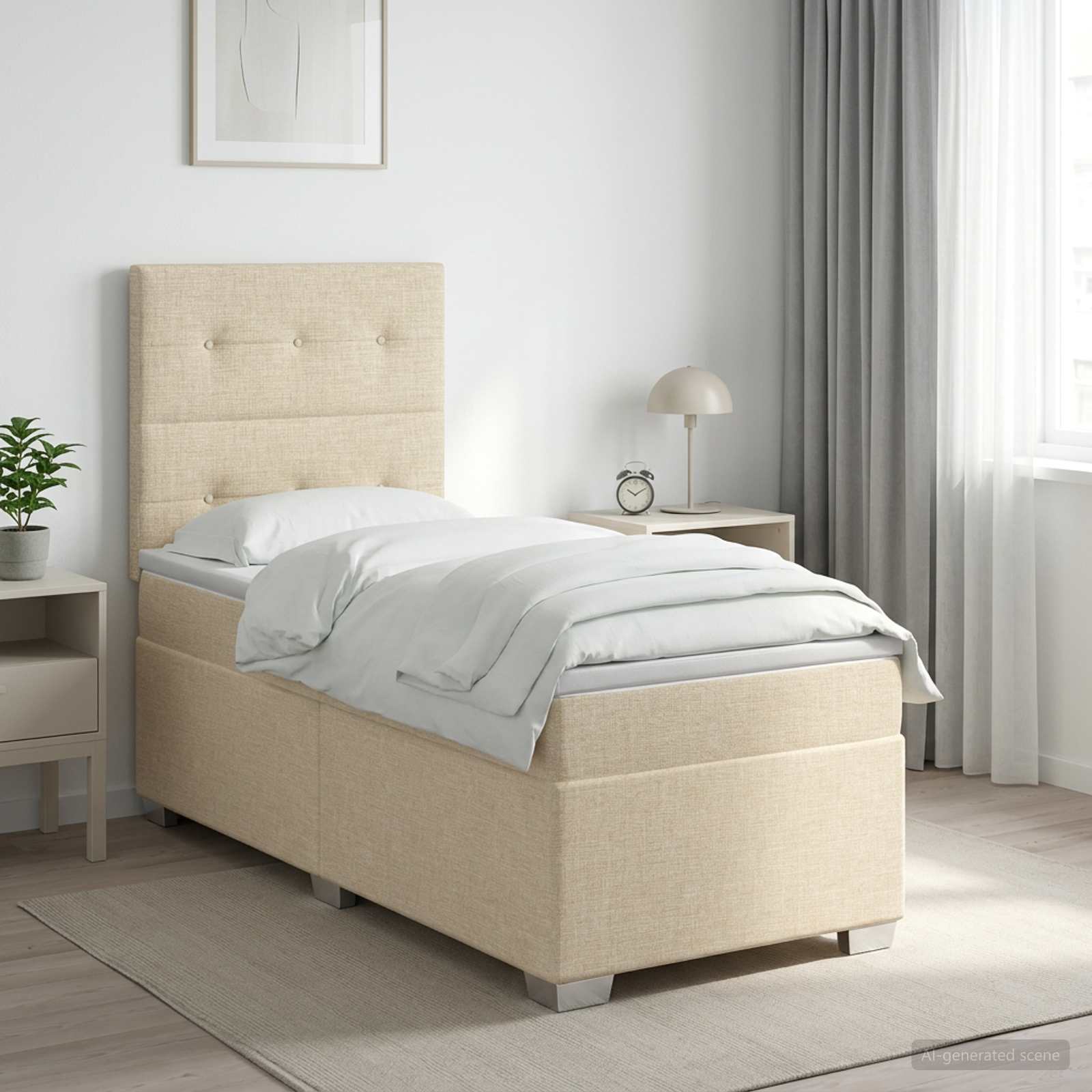 Boxspring krevet s madracem Krem 90 x 200 cm Tkanina