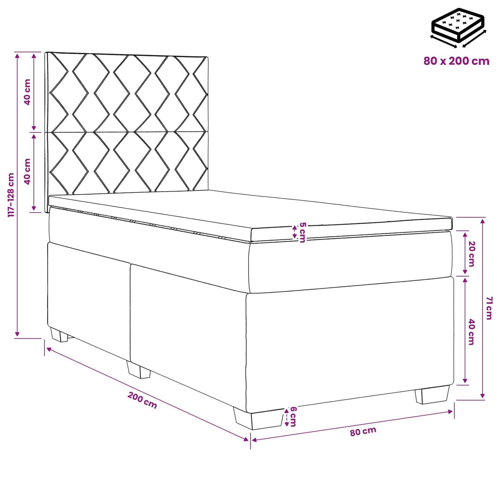 Boxspring krevet s madracem Crna 80 x 200 cm Tkanina