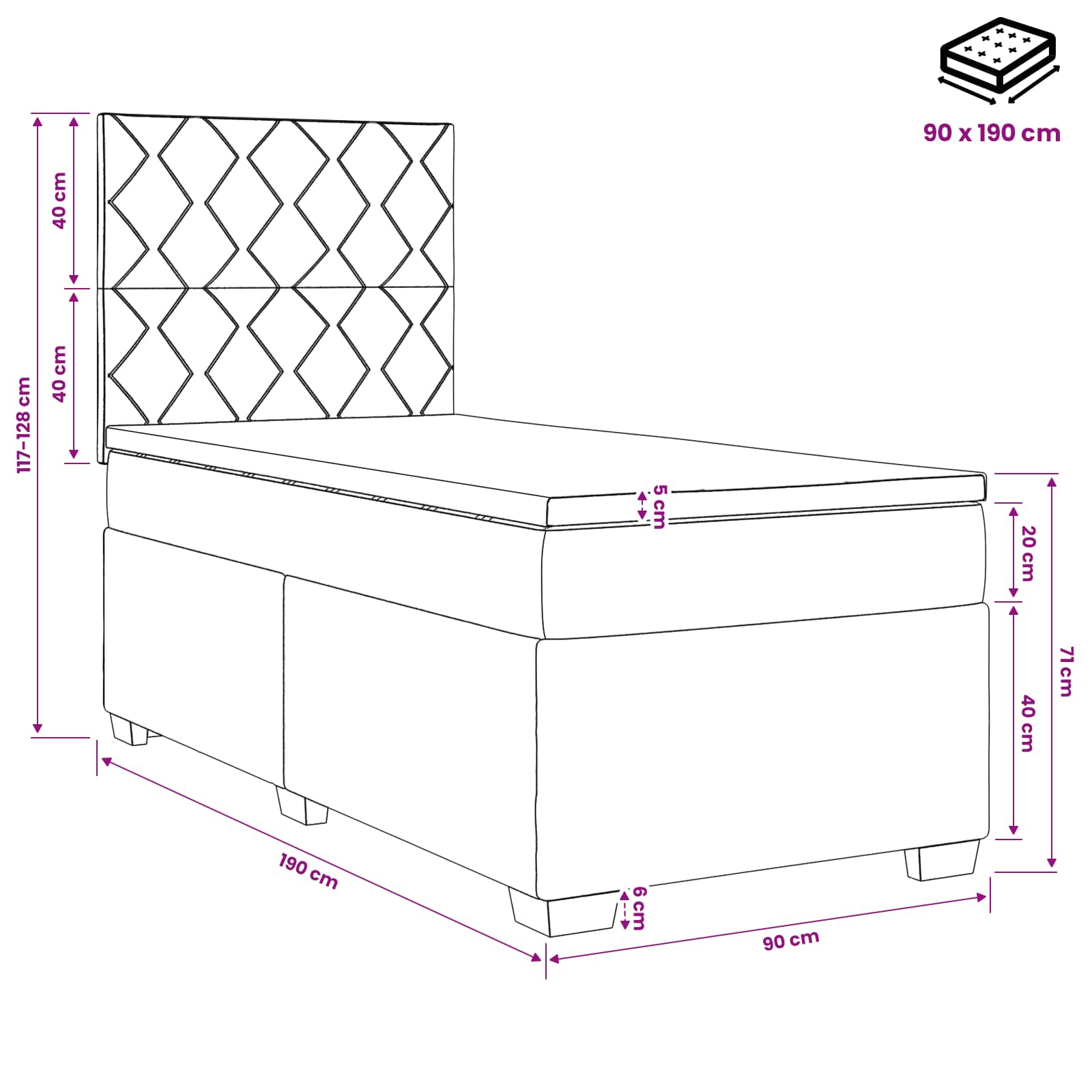 Boxspring krevet s madracem Tamnosiva 90 x 190 cm Tkanina
