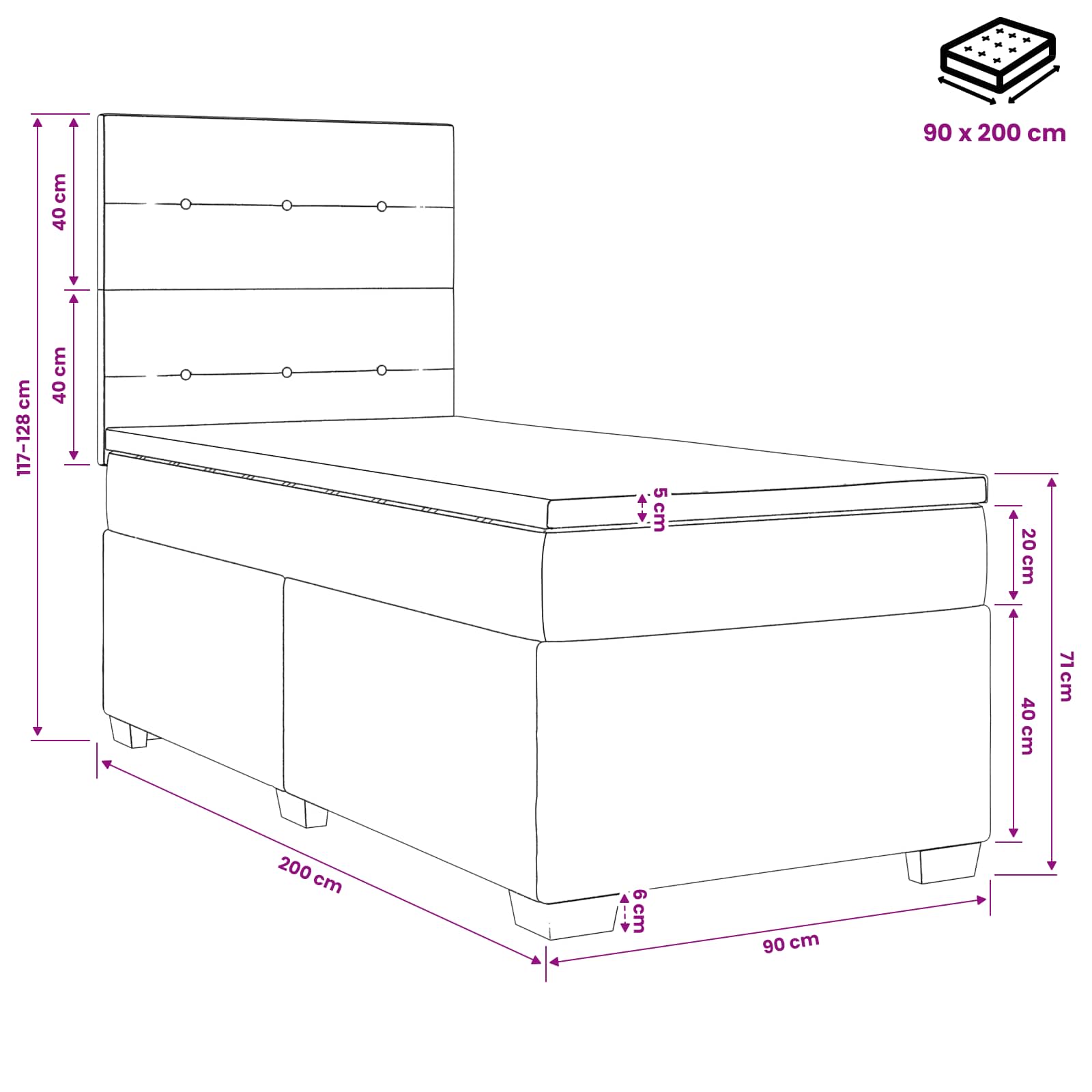 Boxspring krevet s madracem Krem 90 x 200 cm Tkanina