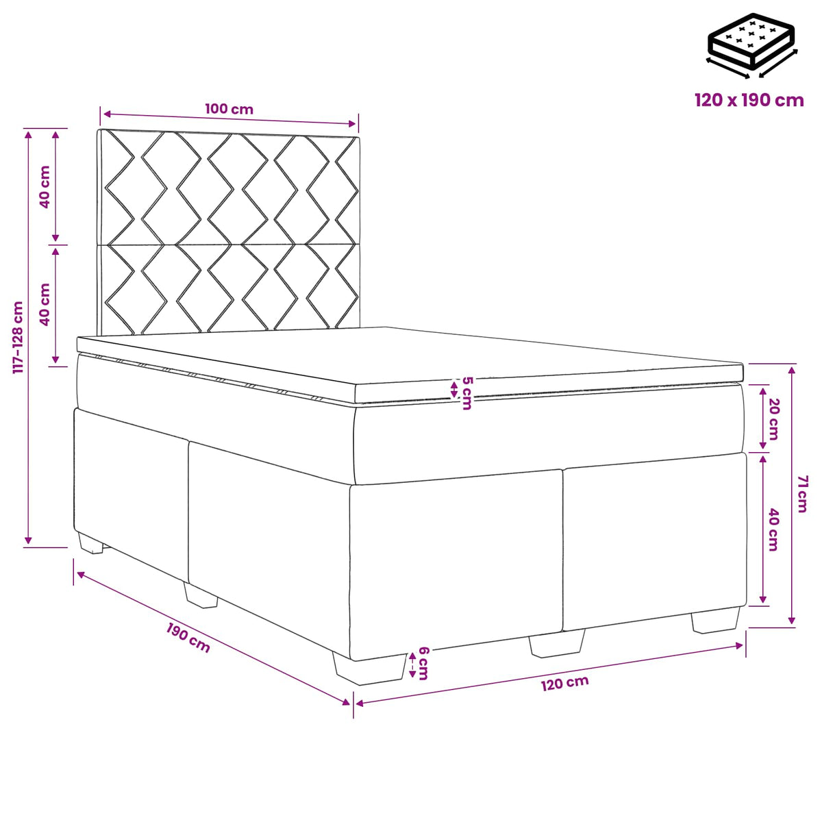 Boxspring krevet s madracem Sivosmeđa 120 x 190 cm Tkanina