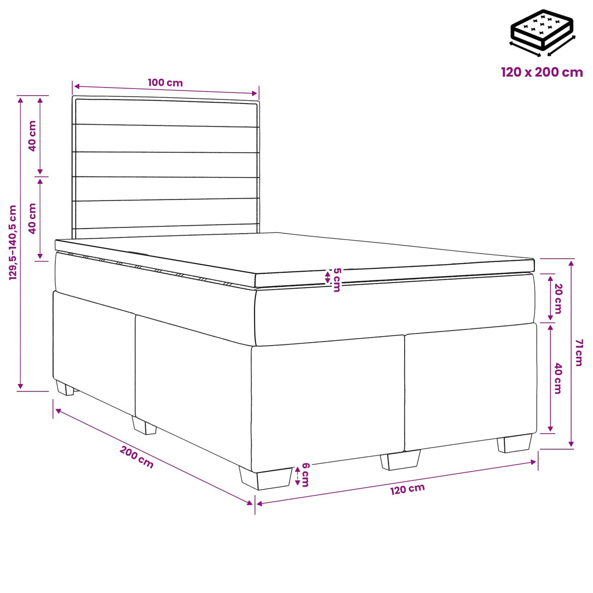 Boxspring krevet s madracem Sivosmeđa 120 x 200 cm Tkanina
