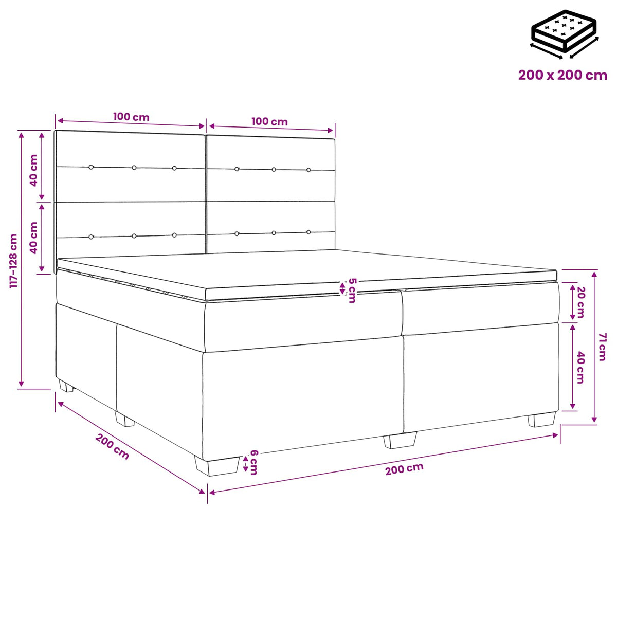 Boxspring krevet s madracem Plava 200 x 200 cm Tkanina