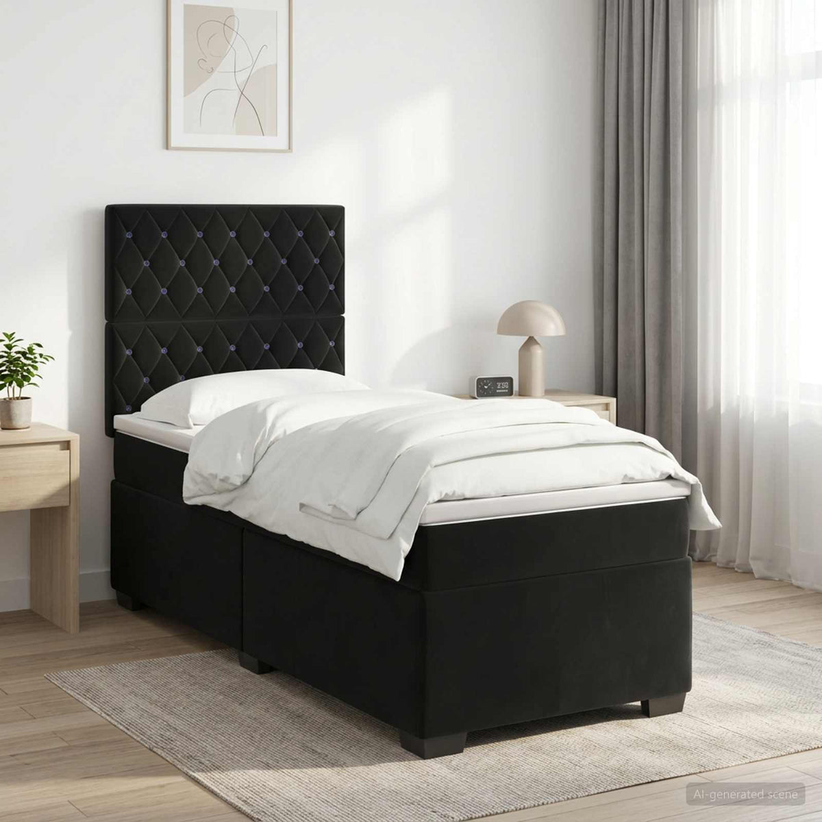Boxspring krevet s madracem Crna 90 x 190 cm Baršun