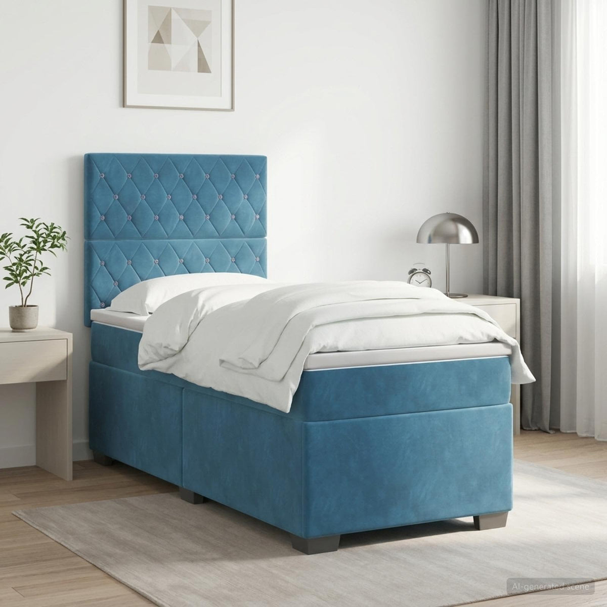 Boxspring krevet s madracem Plava 90 x 190 cm Baršun
