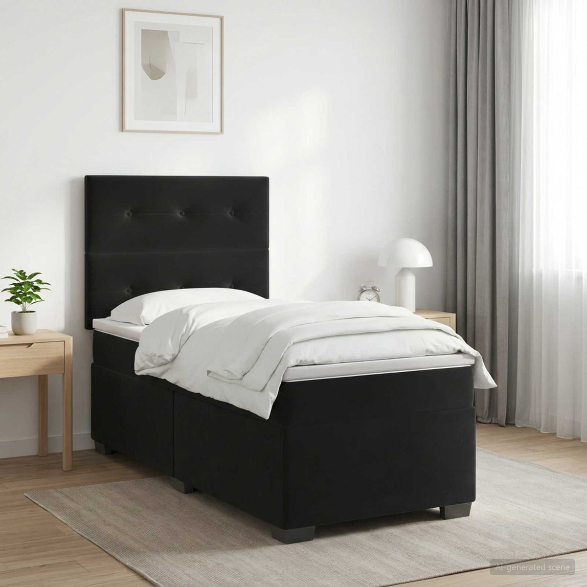Boxspring krevet s madracem Crna 90 x 200 cm Baršun