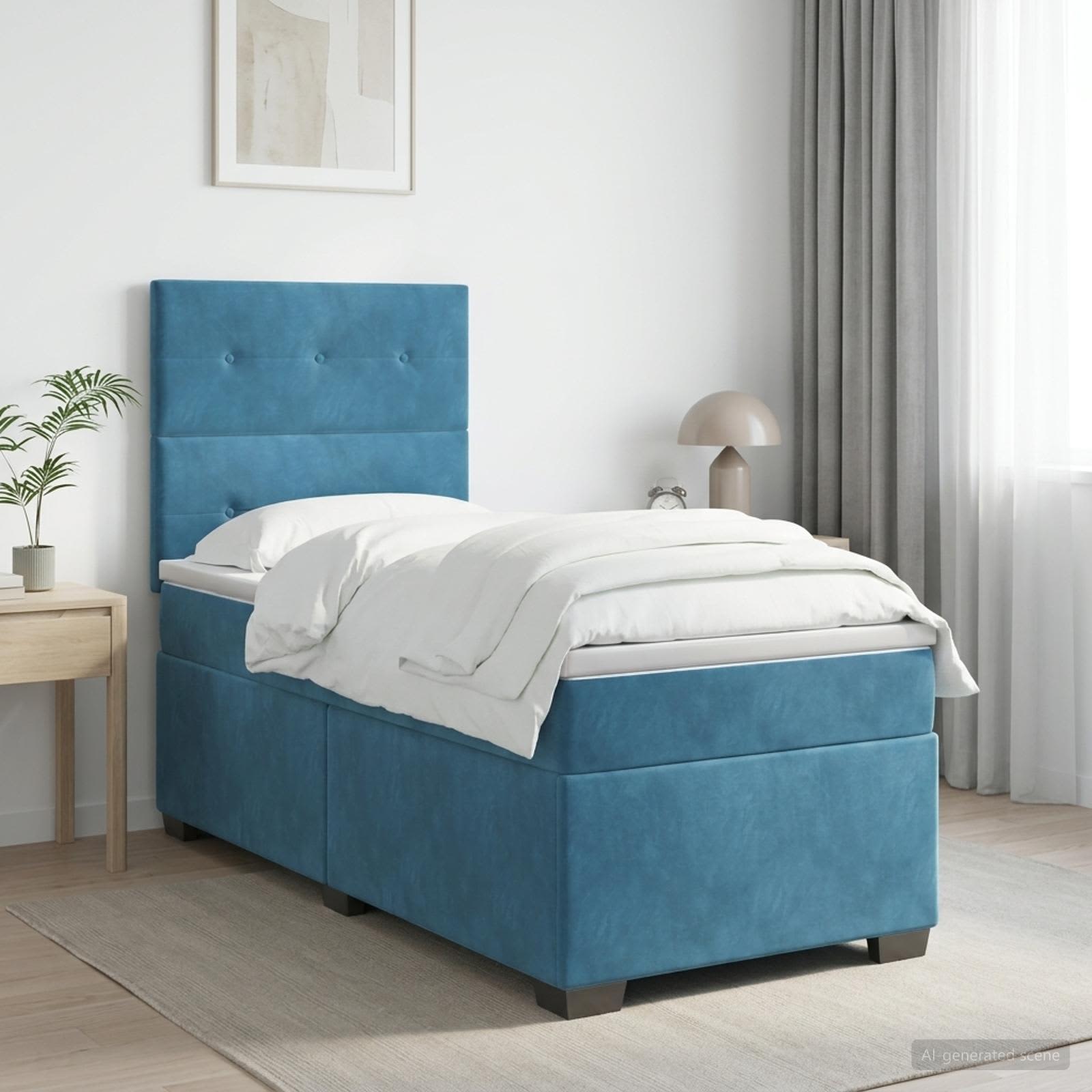 Boxspring krevet s madracem Plava 90 x 190 cm Baršun