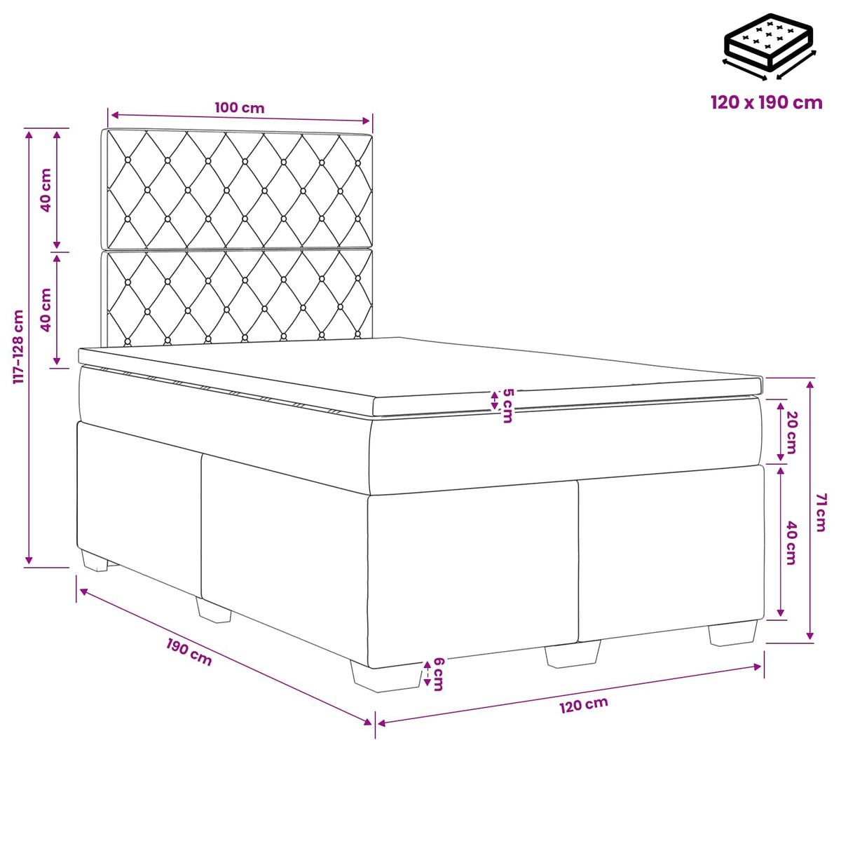 Boxspring krevet s madracem Plava 120 x 190 cm Baršun