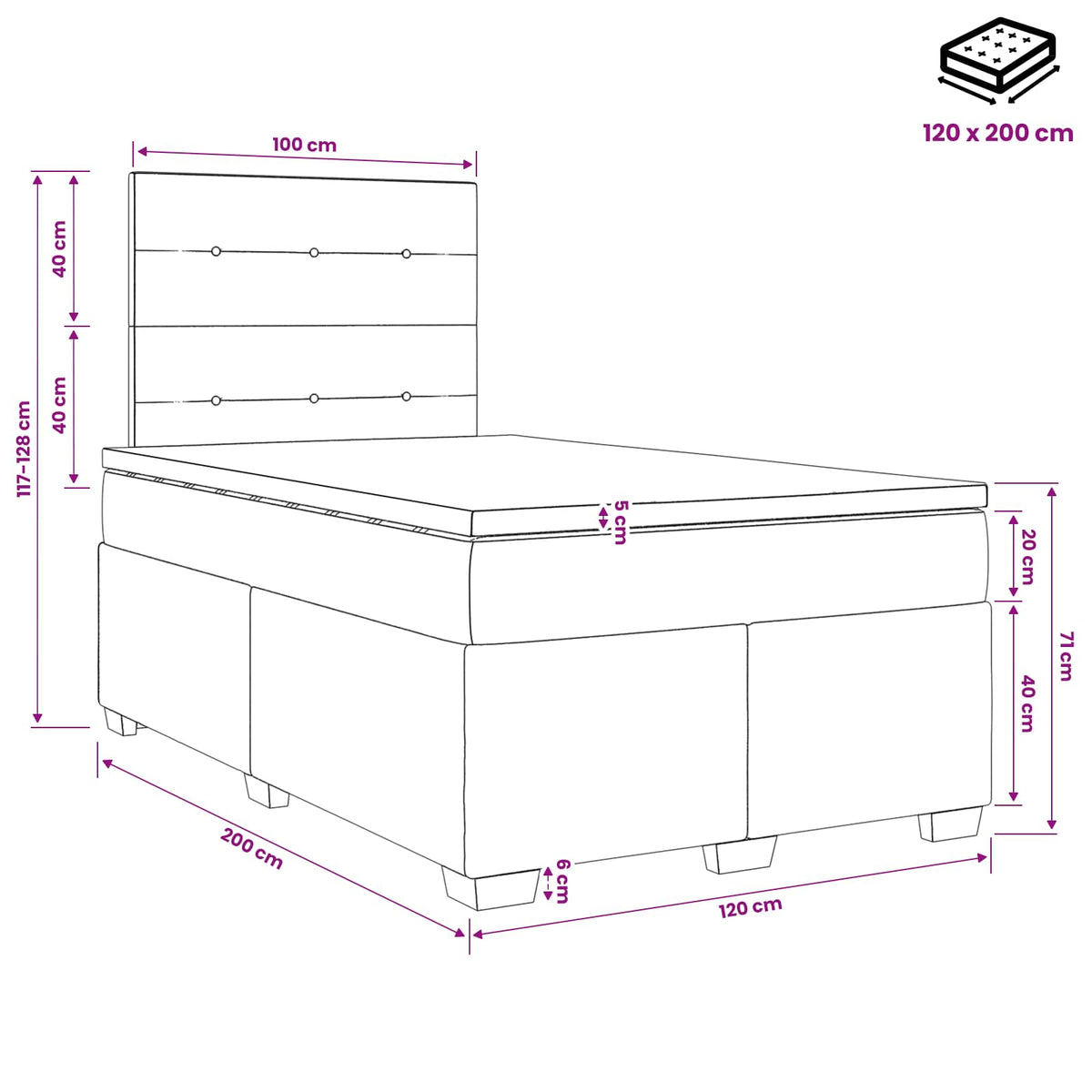 Boxspring krevet s madracem Plava 120 x 200 cm Baršun
