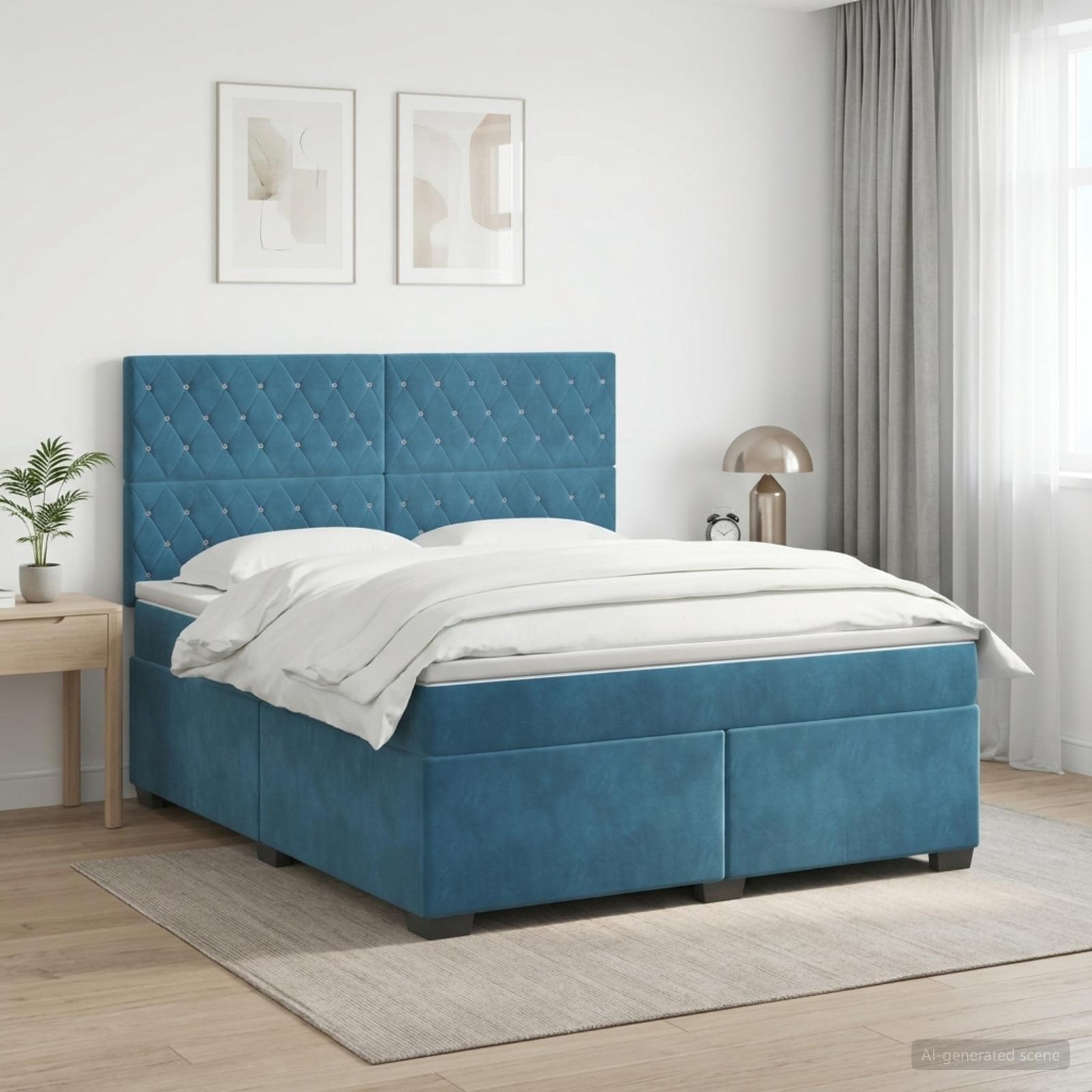 Boxspring krevet s madracem Plava 140 x 190 cm Baršun