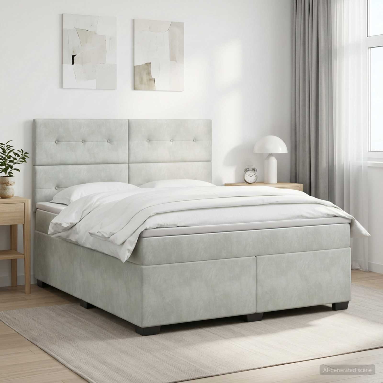 Boxspring krevet s madracem Svjetlosiva 160 x 200 cm Baršun