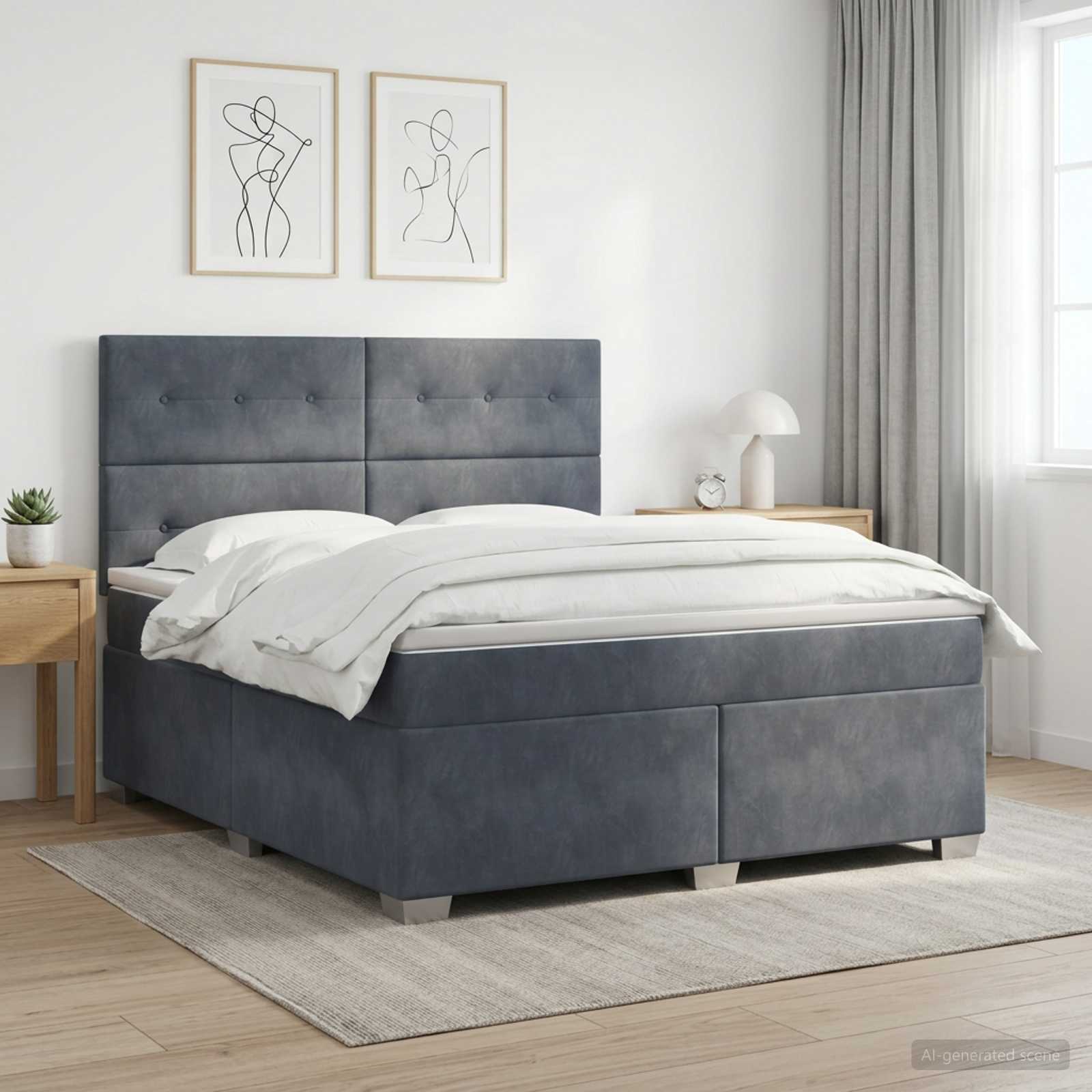 Boxspring krevet s madracem Tamnosiva 140 x 200 cm Baršun