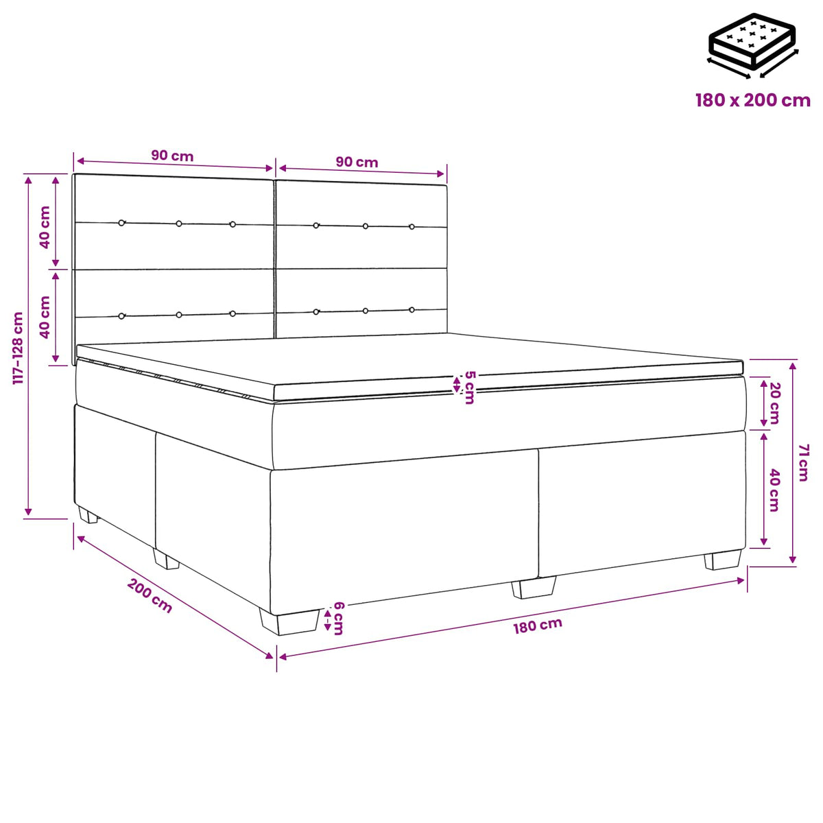 Boxspring krevet s madracem Tamnosiva 180 x 200 cm Baršun