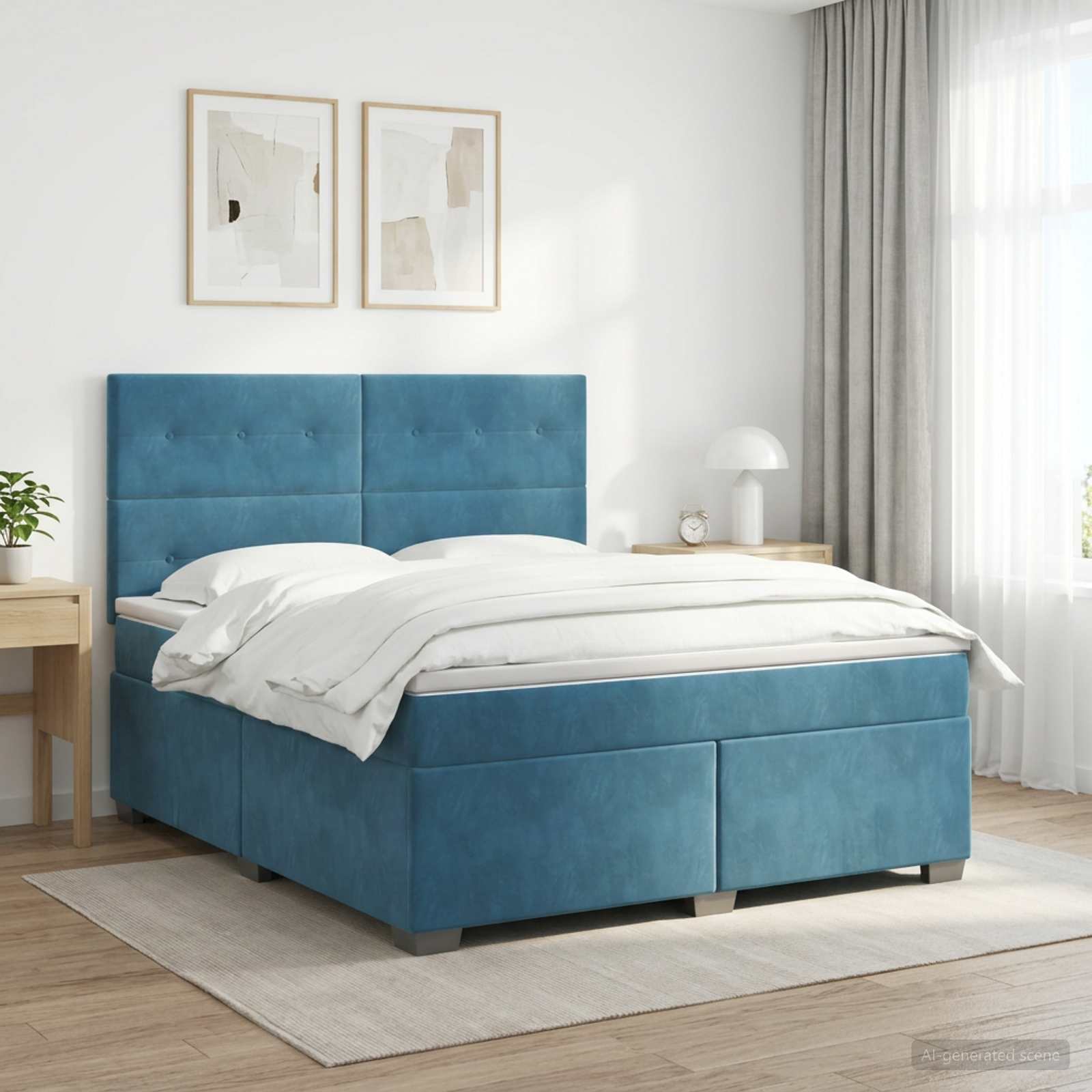 Boxspring krevet s madracem Plava 160 x 200 cm Baršun