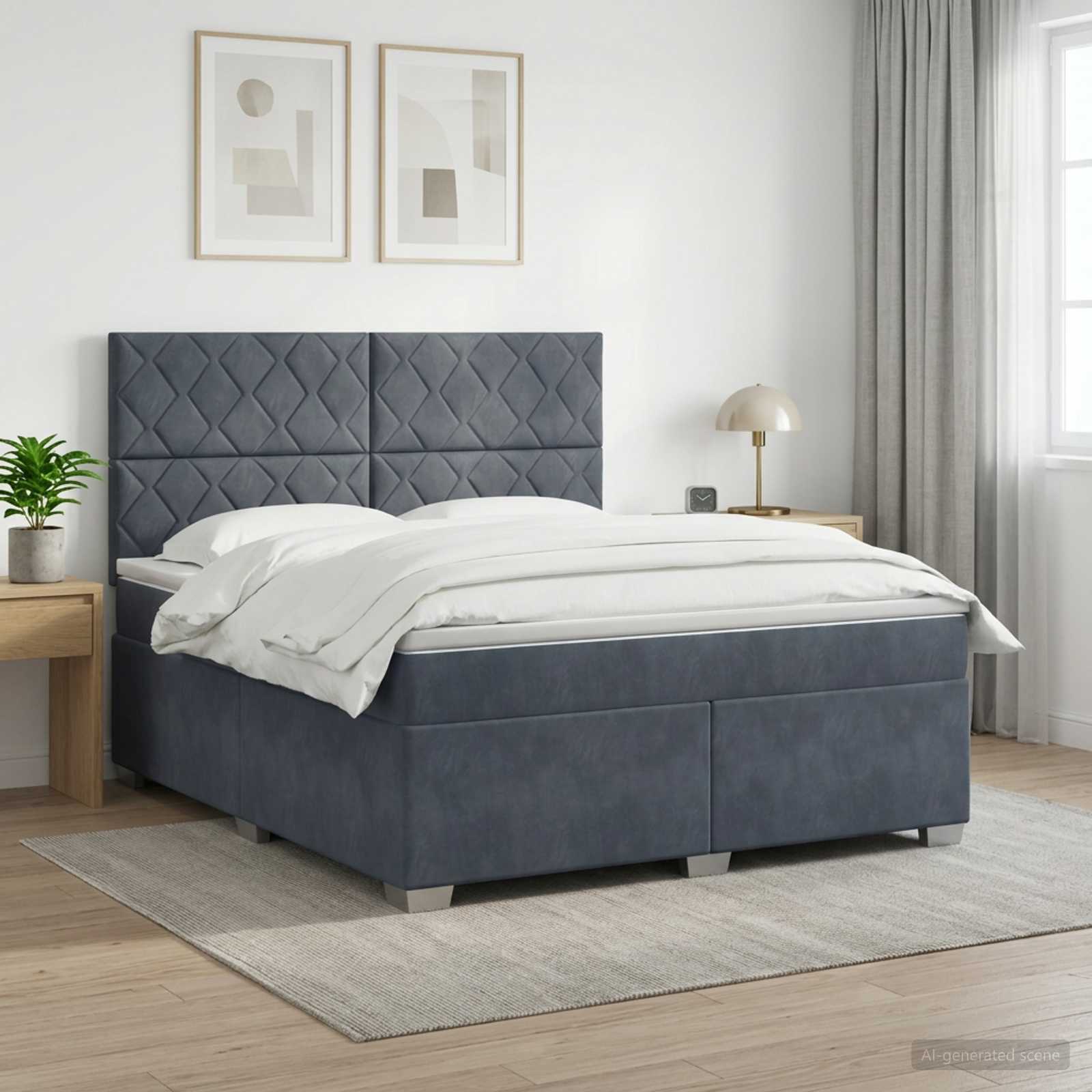 Boxspring krevet s madracem Tamnosiva 140 x 190 cm Baršun