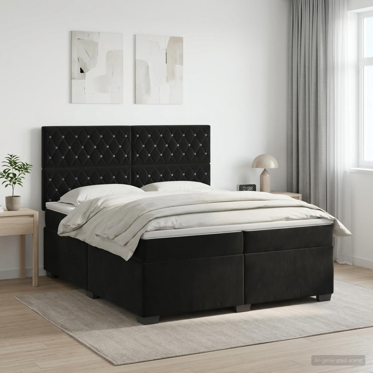 Boxspring krevet s madracem Crna 200 x 200 cm Baršun