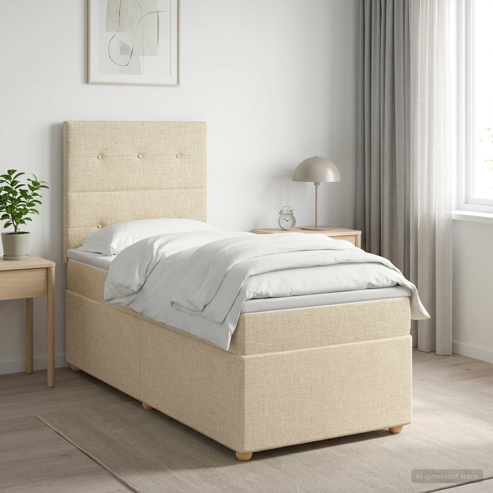 Boxspring krevet s madracem Krem 90 x 200 cm Tkanina