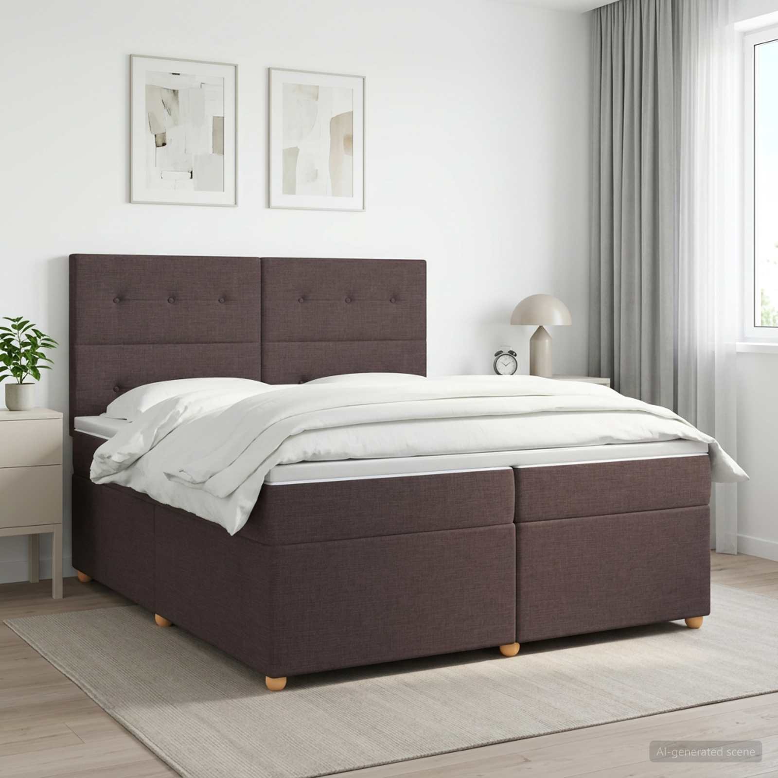 Boxspring krevet s madracem Tamno smeđa 200 x 200 cm Tkanina