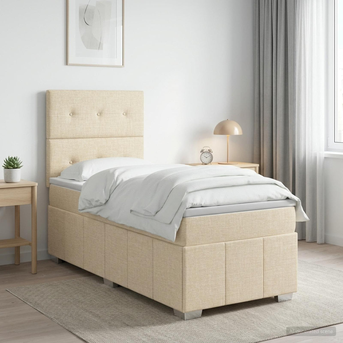 Boxspring krevet s madracem Krem 90 x 200 cm Tkanina