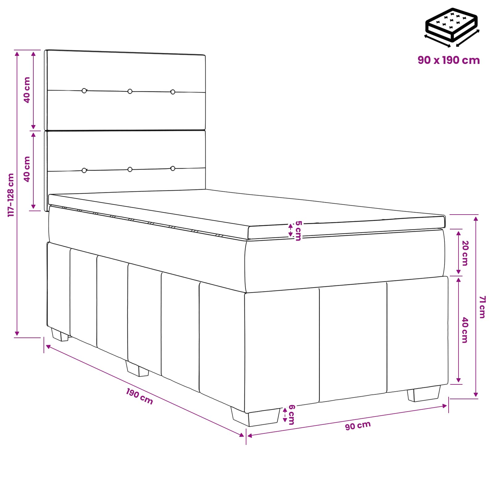 Boxspring krevet s madracem Tamnosiva 90 x 190 cm Tkanina