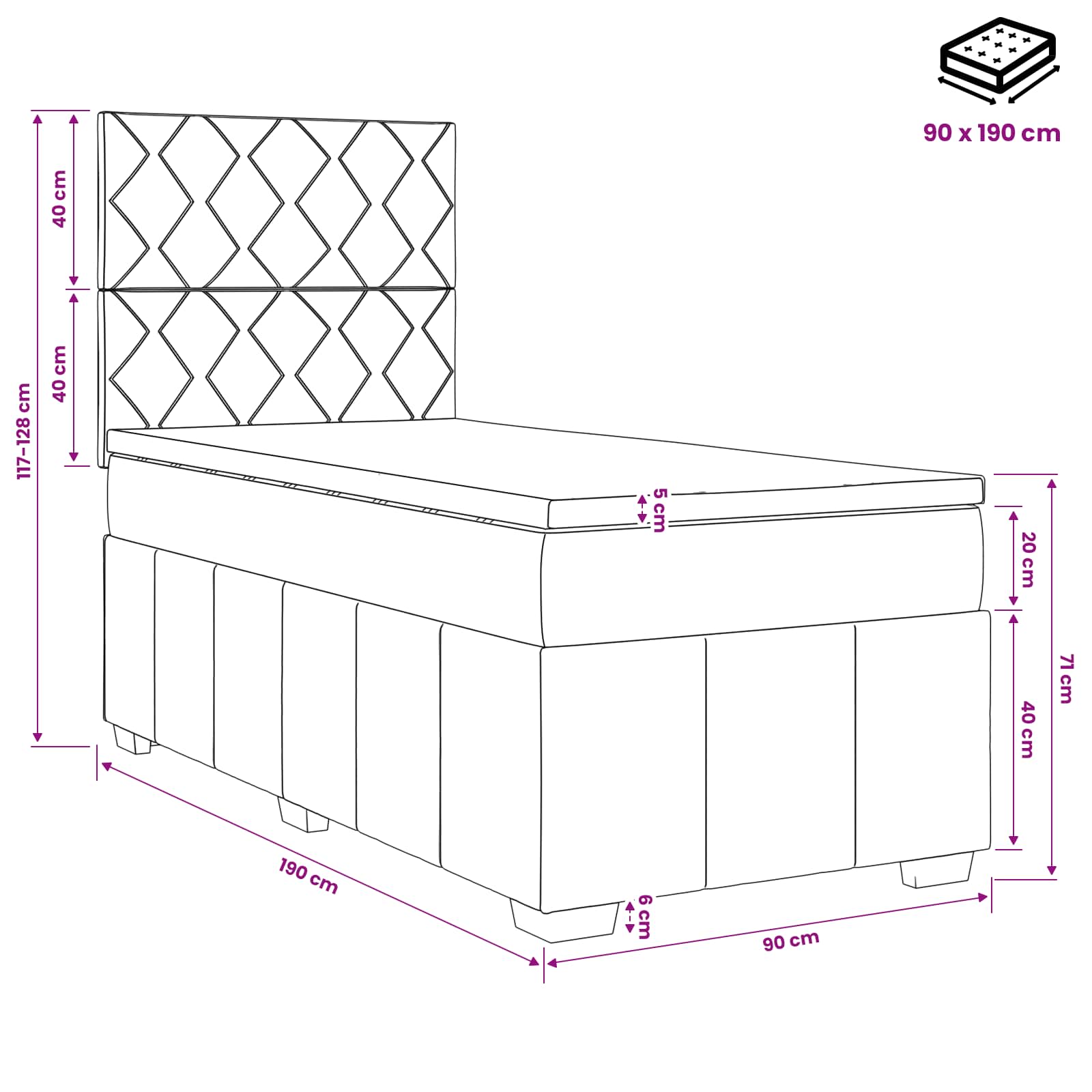 Boxspring krevet s madracem Tamnosiva 90 x 190 cm Tkanina