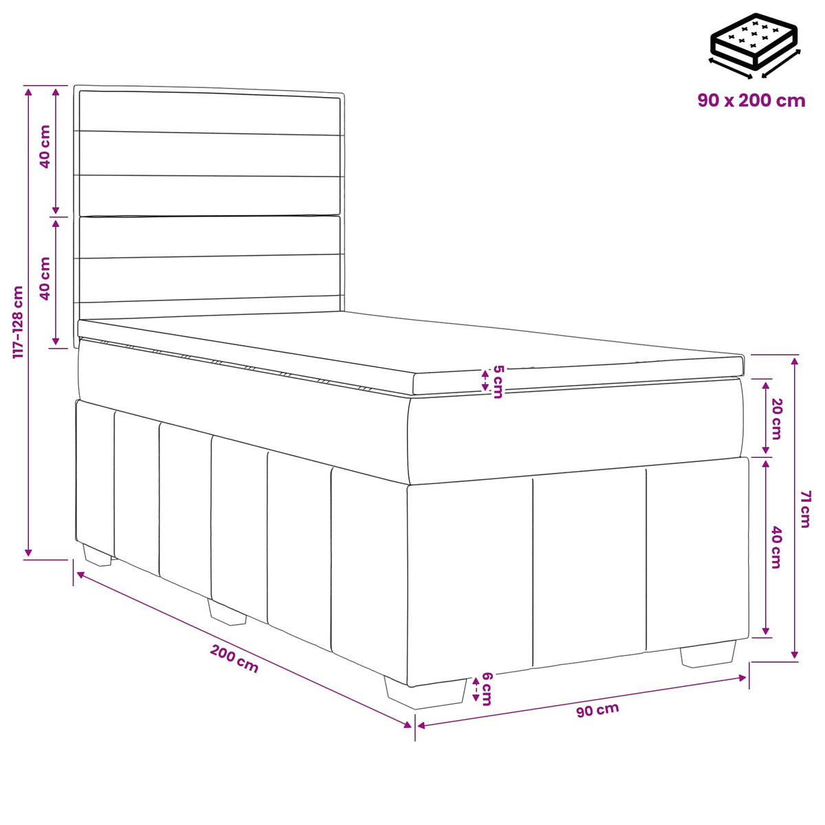 Boxspring krevet s madracem Krem 90 x 200 cm Tkanina