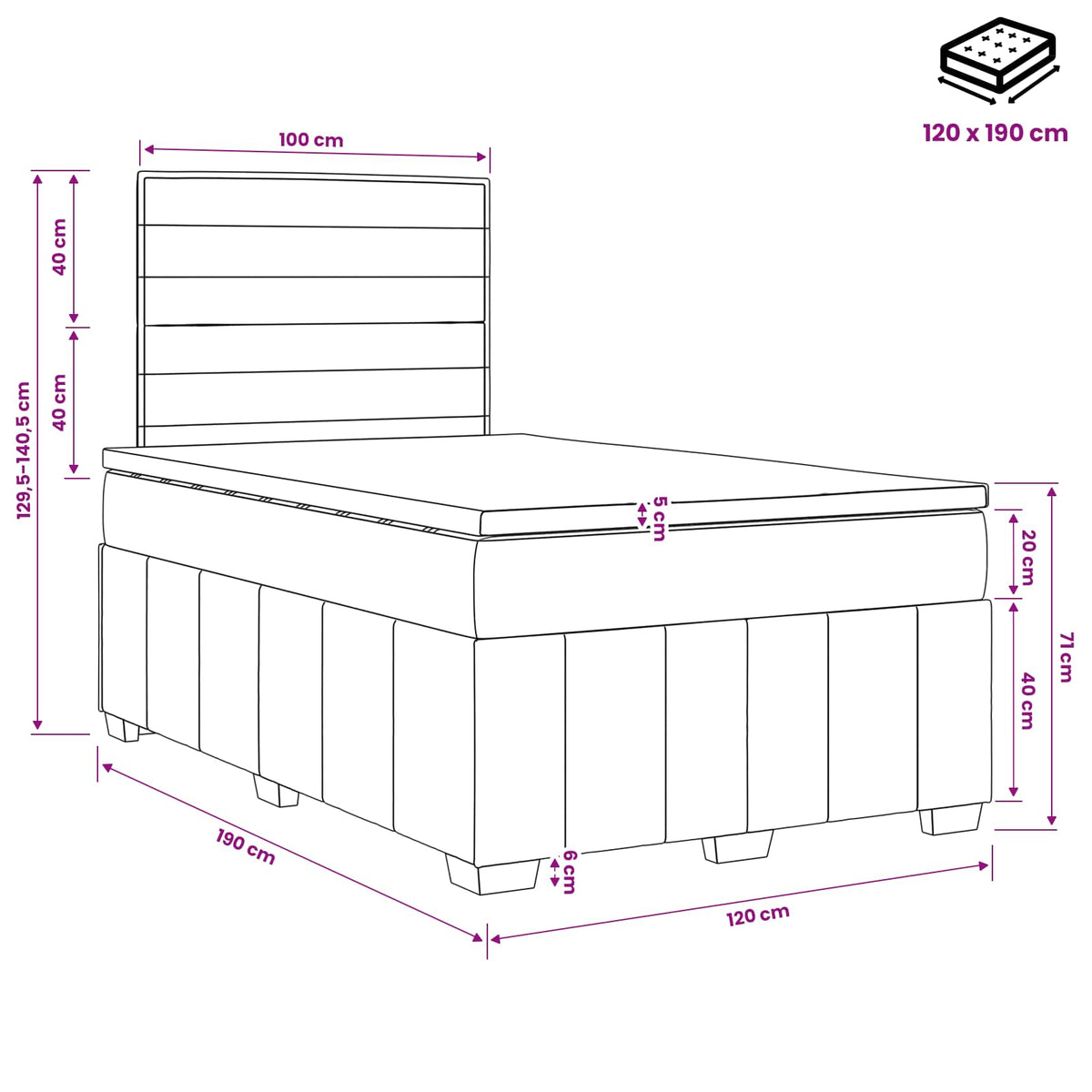 Boxspring krevet s madracem Crna 120 x 190 cm Tkanina