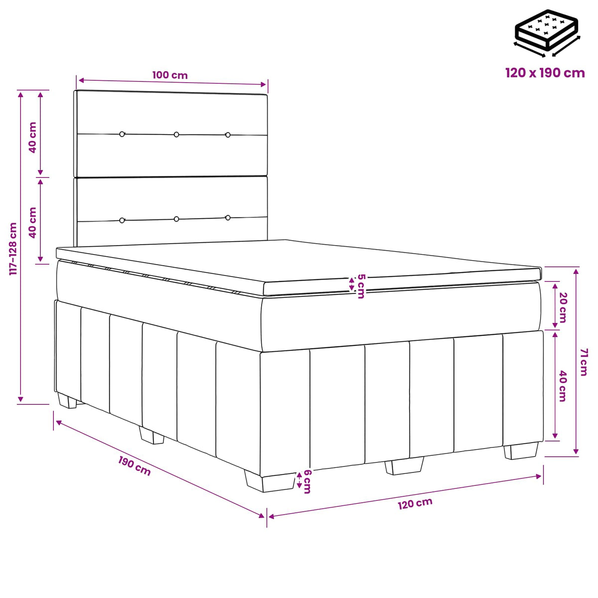 Boxspring krevet s madracem Krem 120 x 190 cm Tkanina