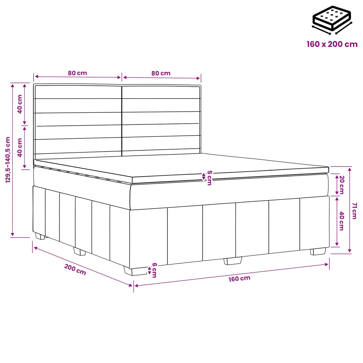 Boxspring krevet s madracem Plava 160 x 200 cm Tkanina