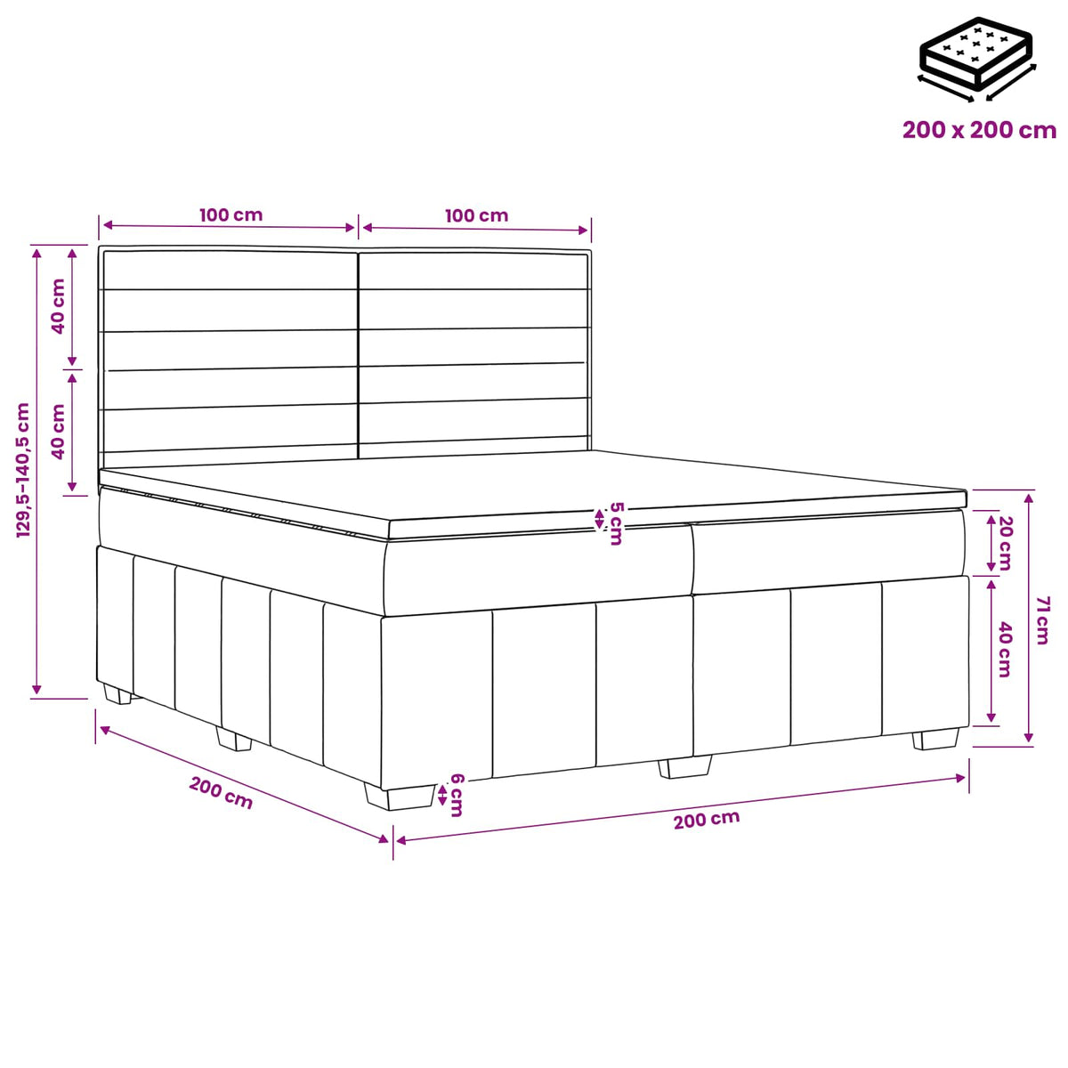 Boxspring krevet s madracem Tamno smeđa 200 x 200 cm Tkanina