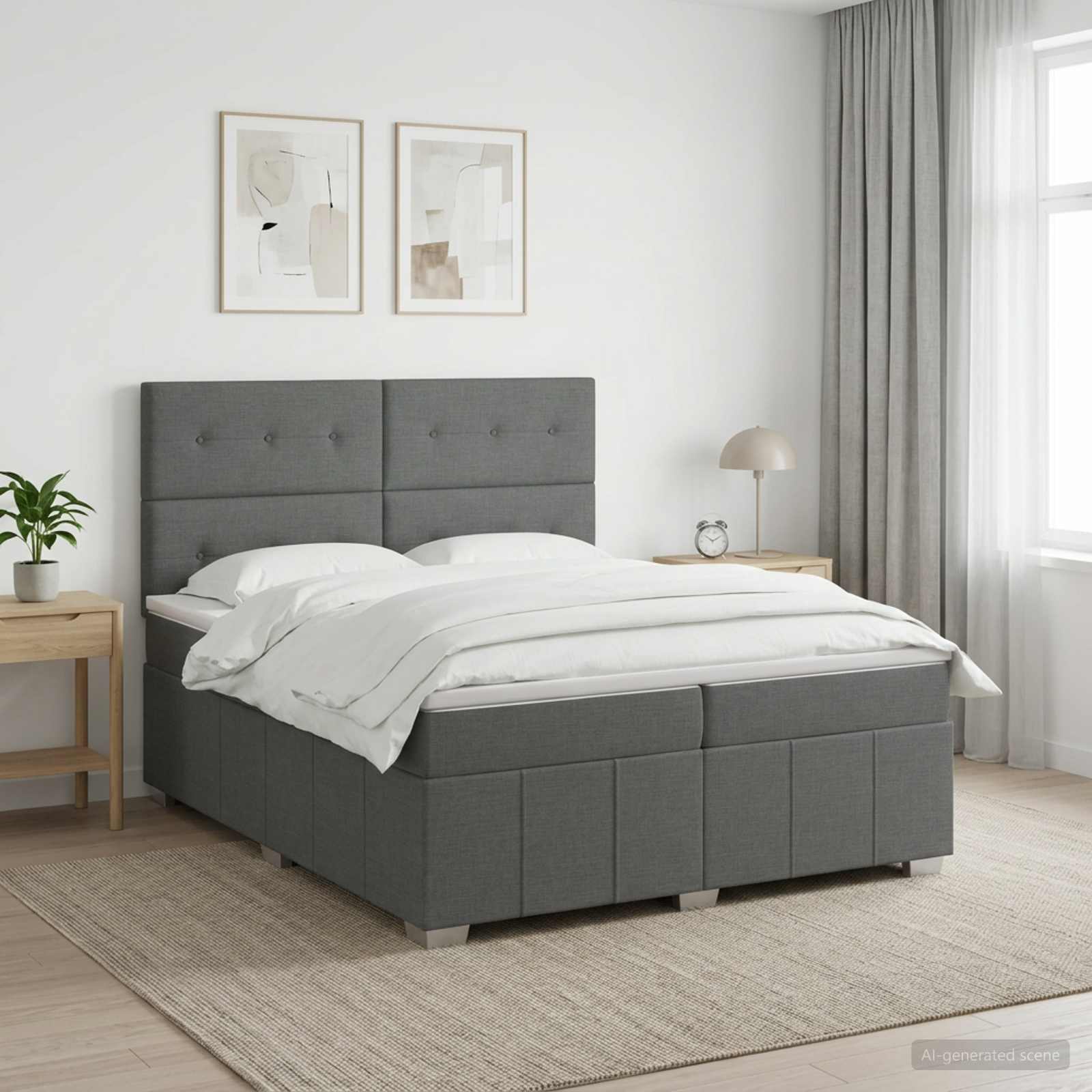 Boxspring krevet s madracem Tamnosiva 200 x 200 cm Tkanina