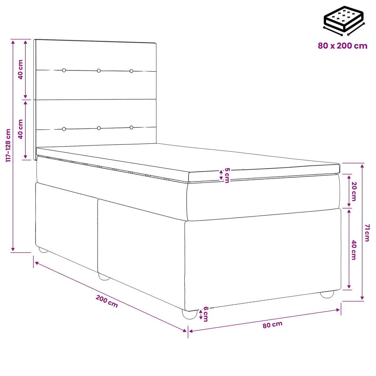 Boxspring krevet s madracem Plava 80 x 200 cm Tkanina