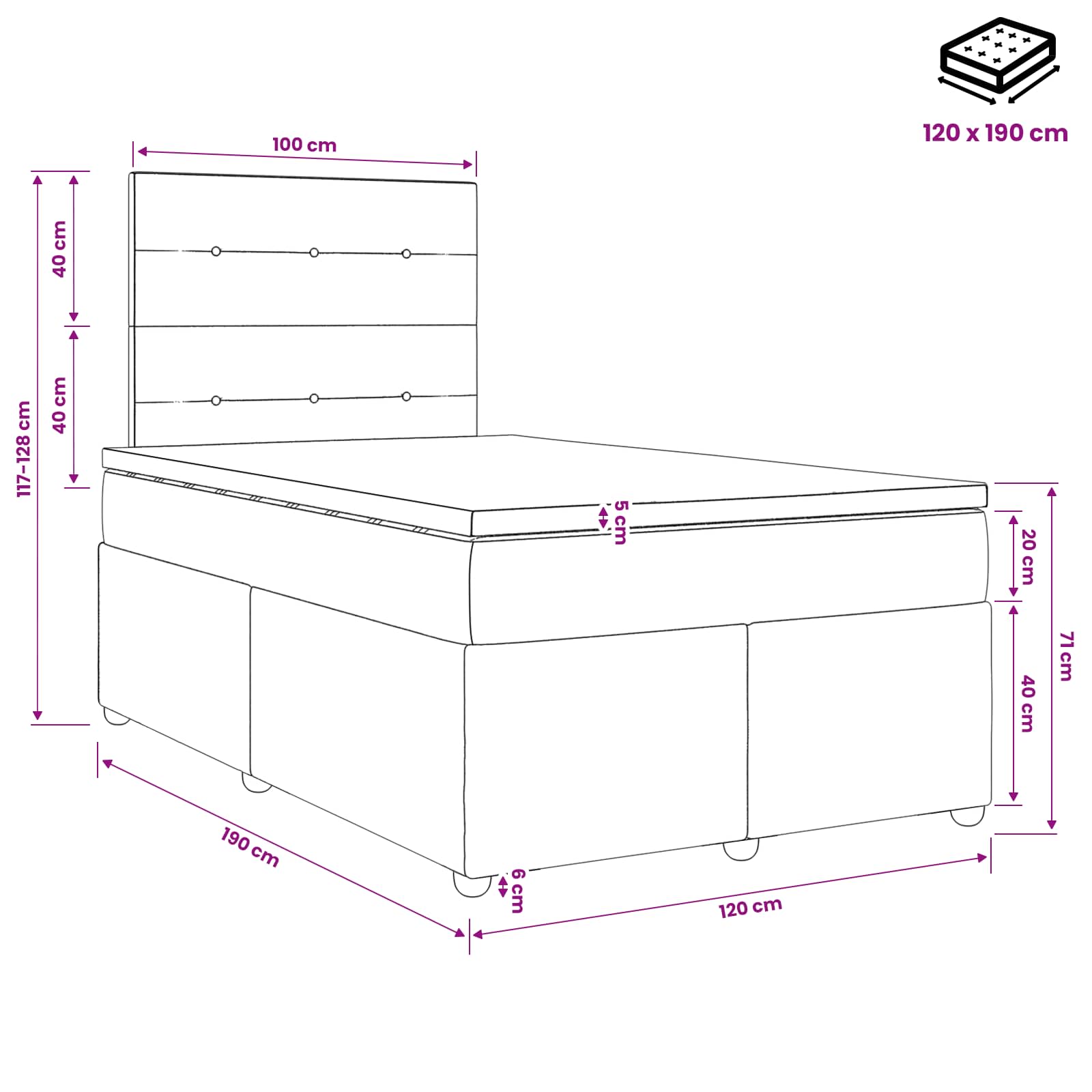 Boxspring krevet s madracem Tamnosiva 120 x 190 cm Tkanina