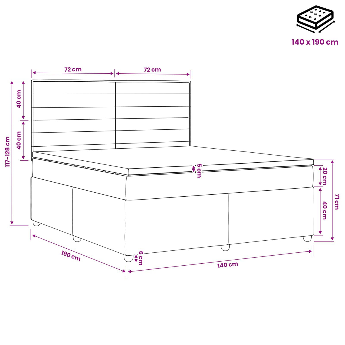 Boxspring krevet s madracem Sivosmeđa 140 x 190 cm Tkanina