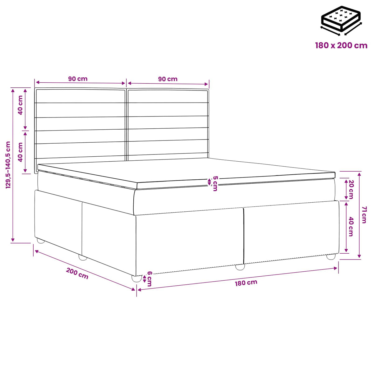 Boxspring krevet s madracem Tamno smeđa 180 x 200 cm Tkanina