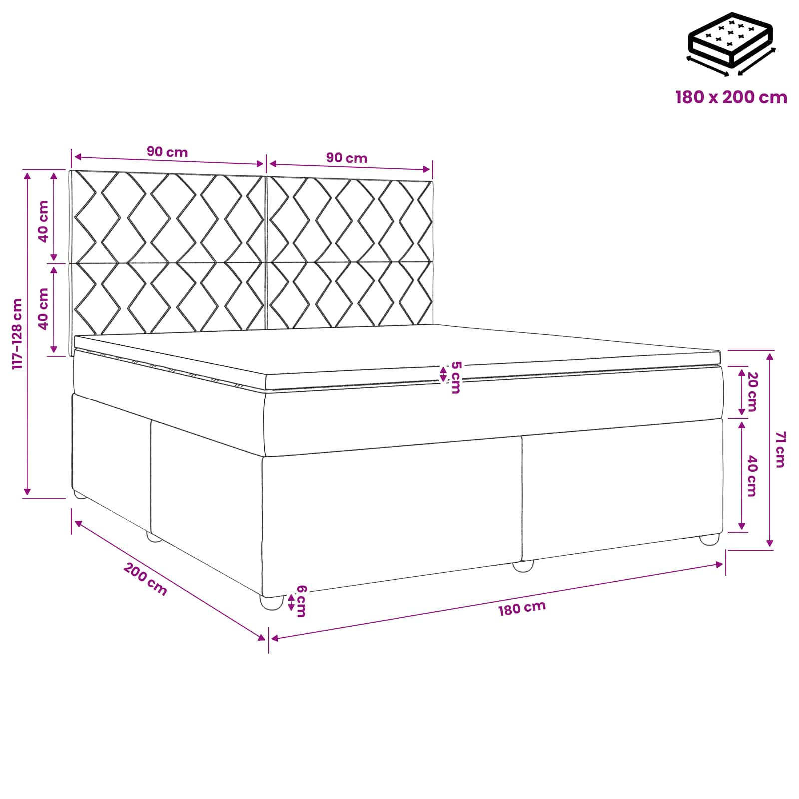 Boxspring krevet s madracem Plava 180 x 200 cm Tkanina