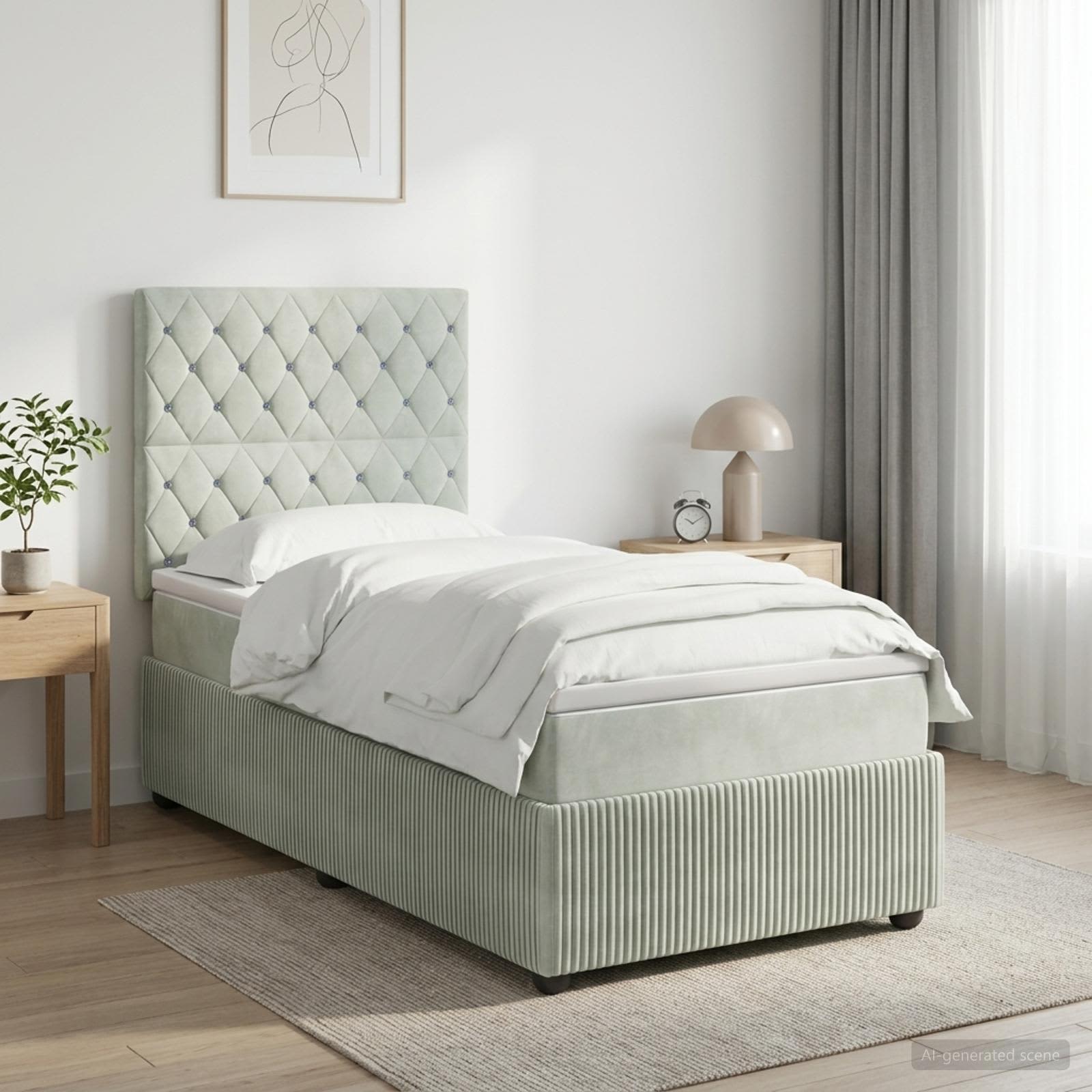 Boxspring krevet s madracem Svjetlosiva 90 x 190 cm Baršun