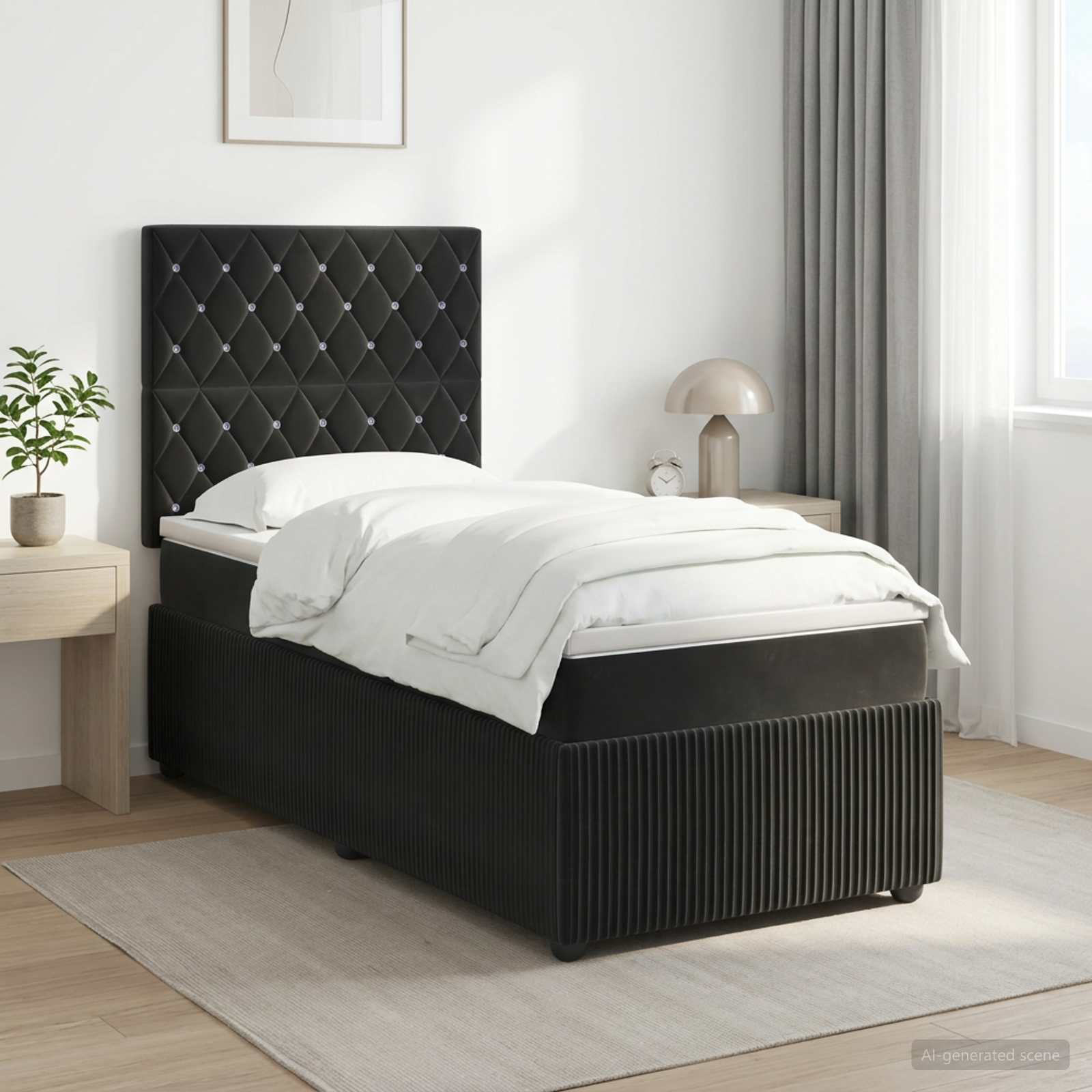 Boxspring krevet s madracem Crna 90 x 190 cm Baršun